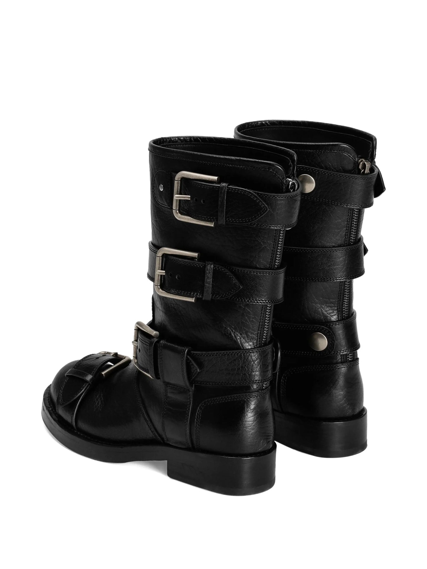 multiple-buckle leather boots