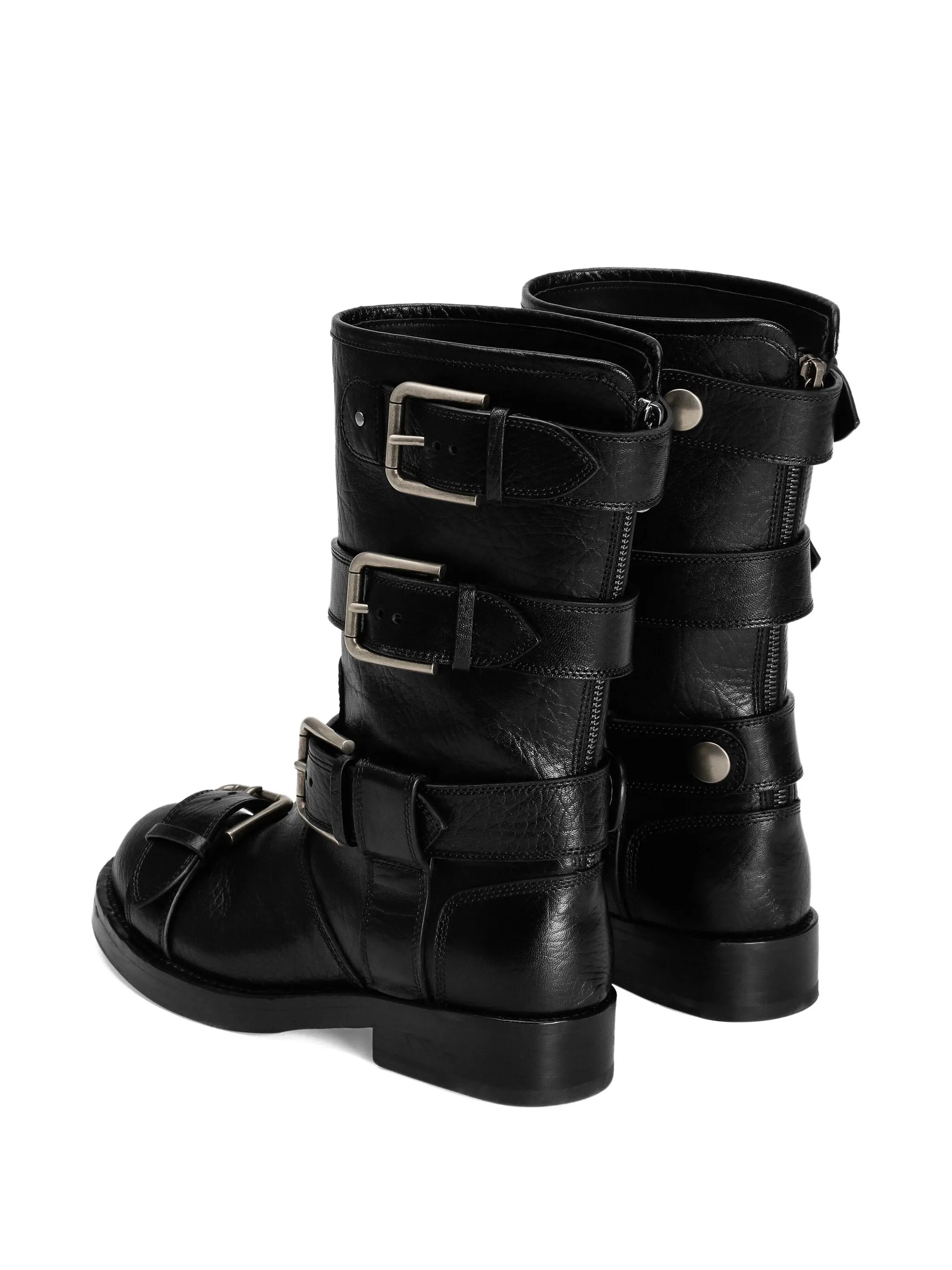 multiple-buckle leather boots