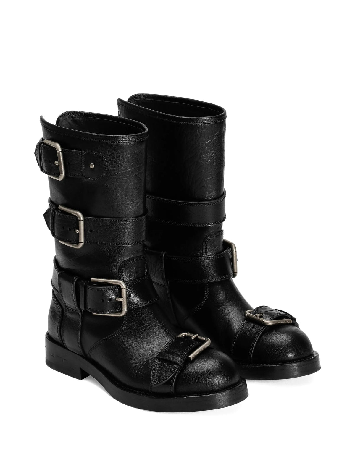 multiple-buckle leather boots