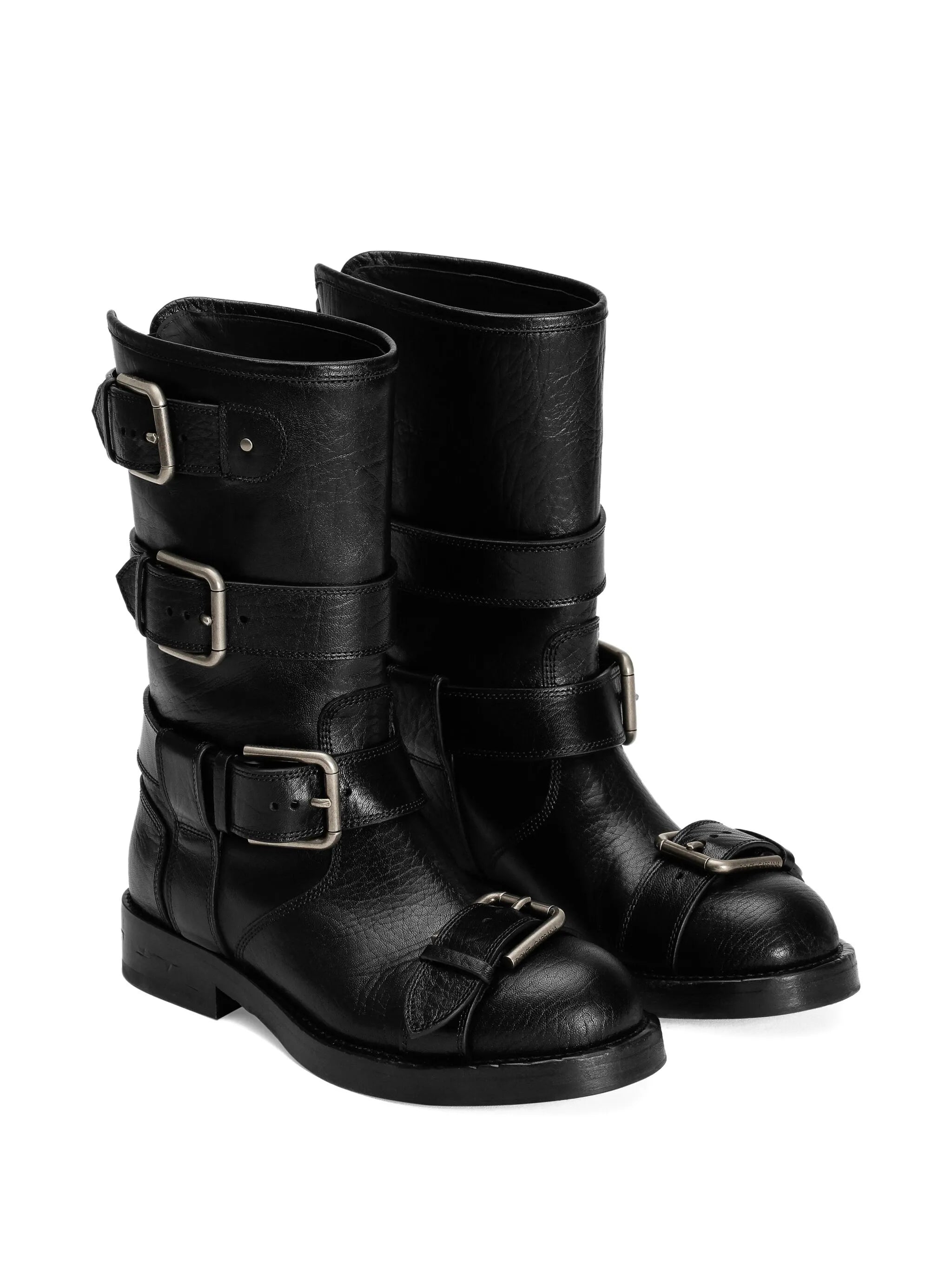 multiple-buckle leather boots
