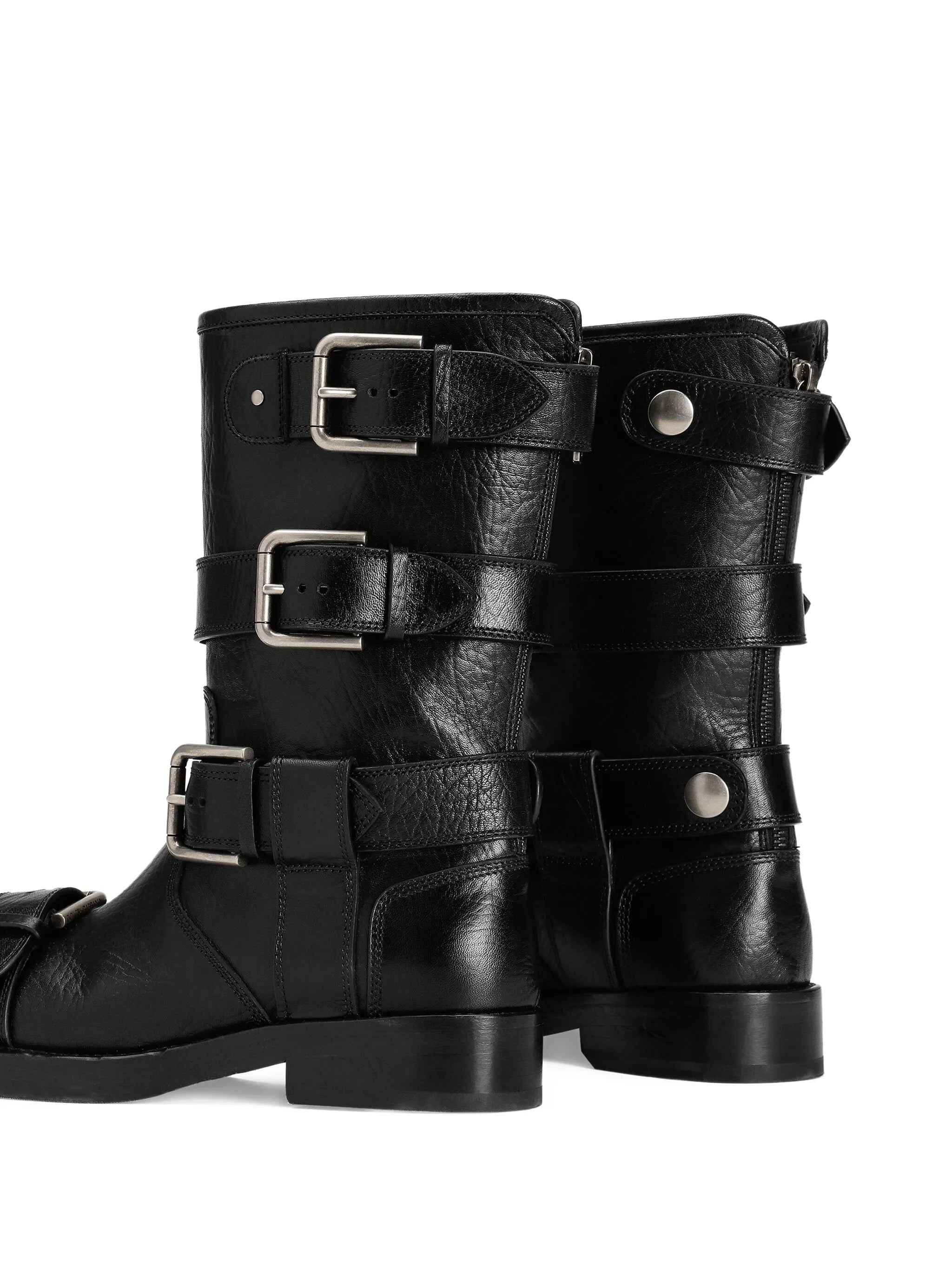 multiple-buckle leather boots