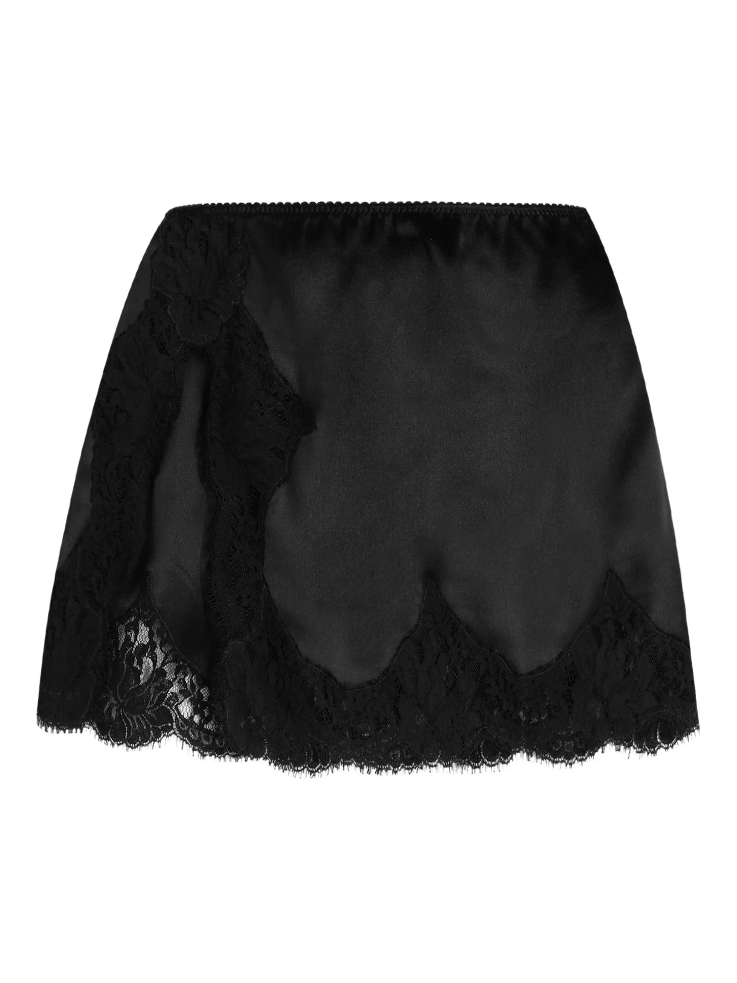 lace-trimmed satin skirt