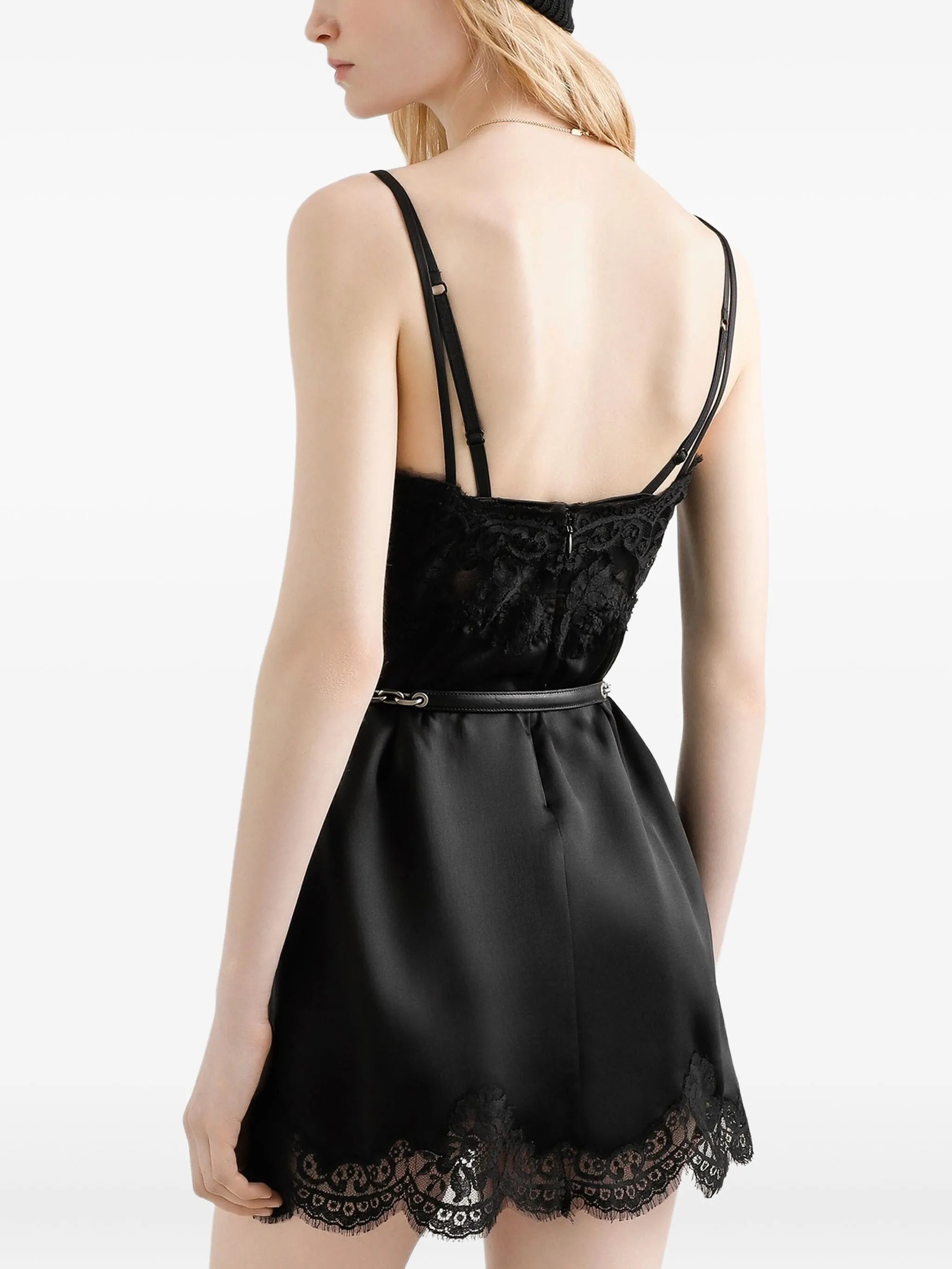 lace-trimmed slip mini dress