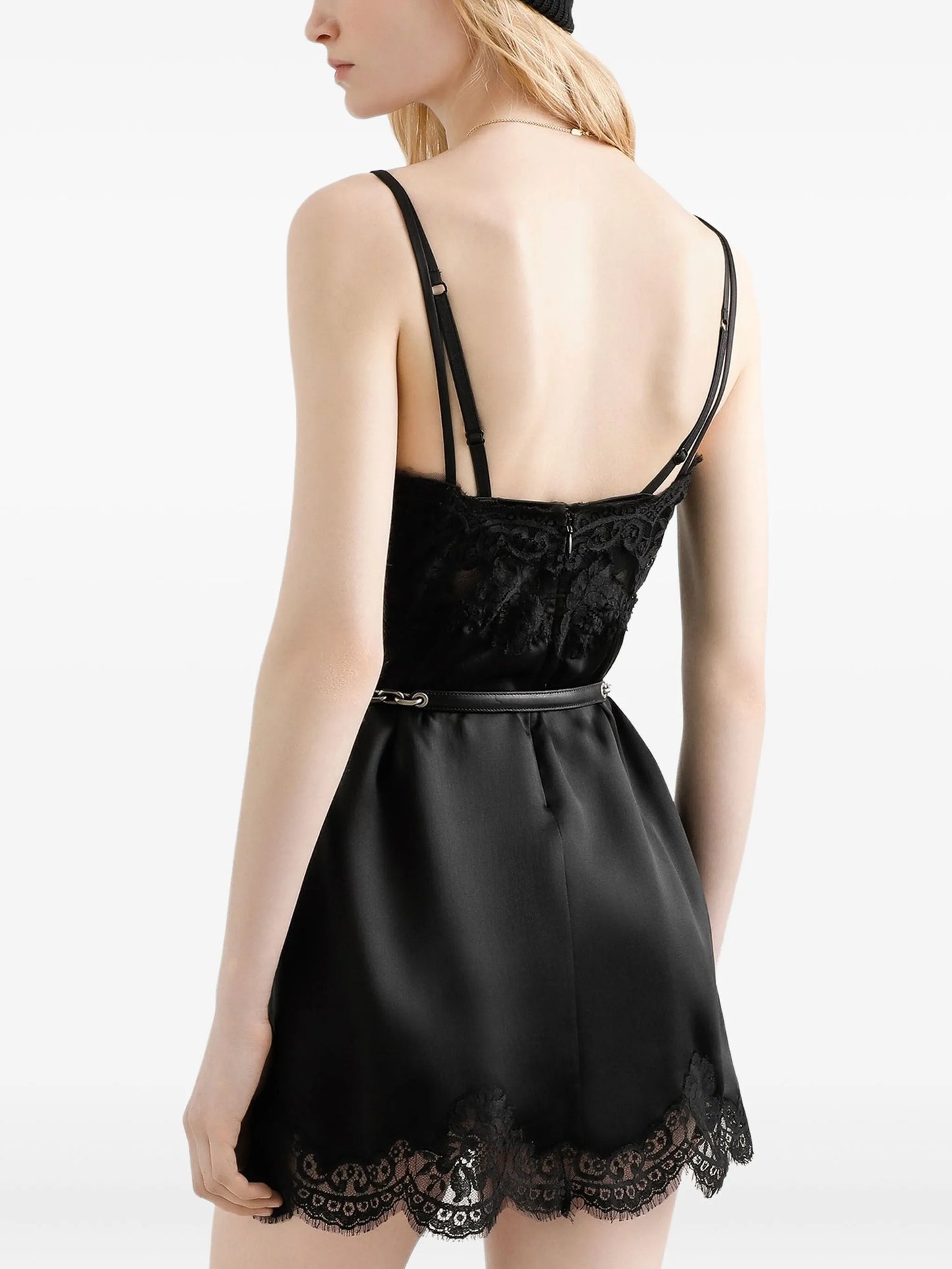 lace-trimmed slip mini dress
