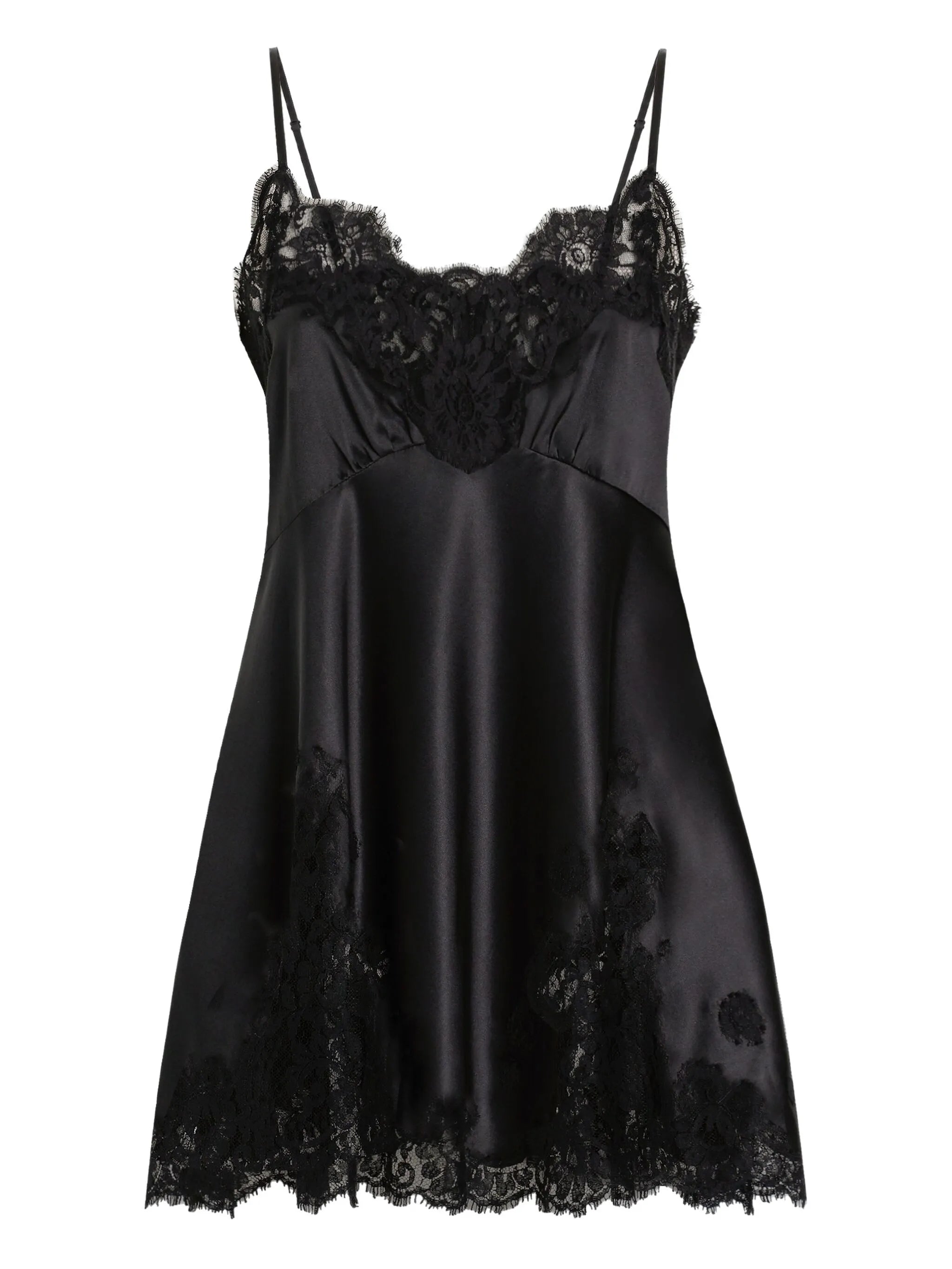 lace-trimmed satin slip dress