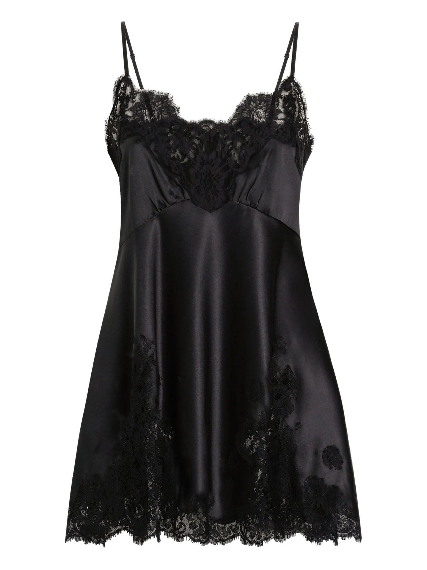lace-trimmed satin slip dress