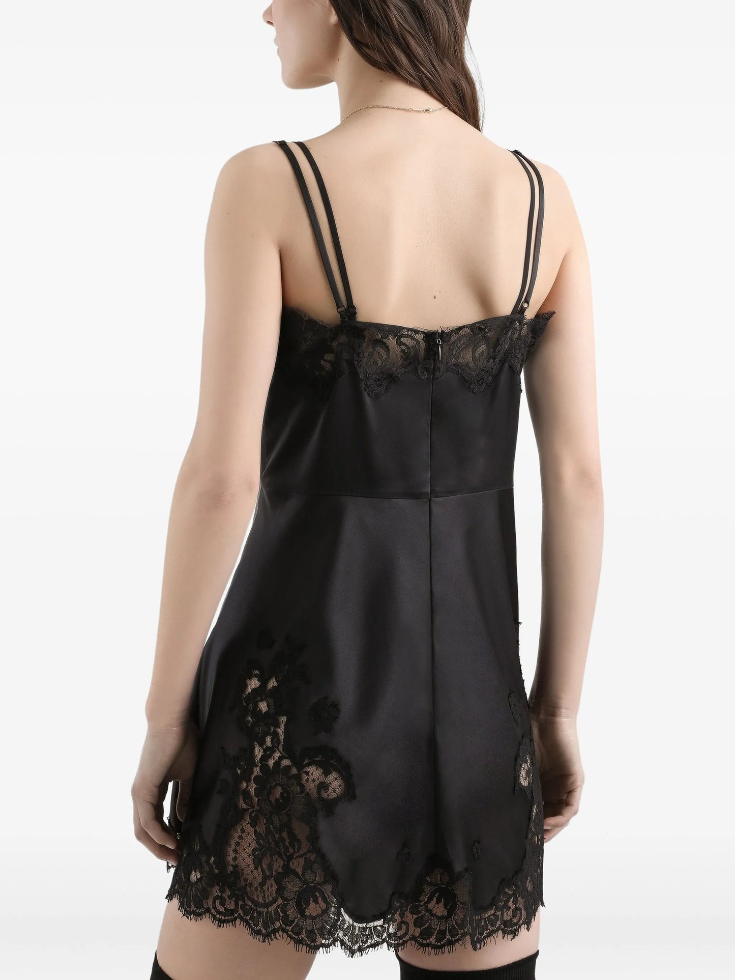 lace-trimmed satin slip dress