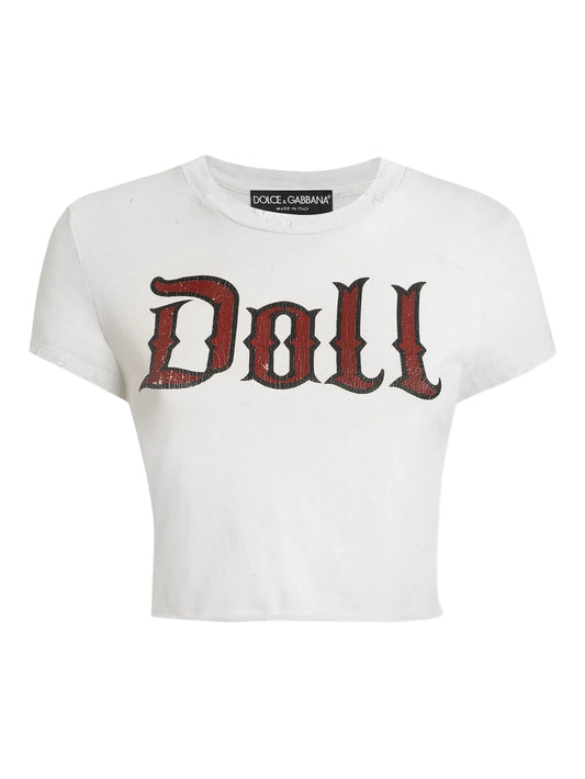 doll-print crop top