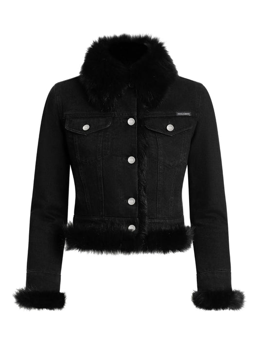 faux fur-trimmed denim jacket