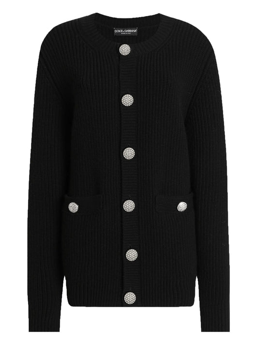 jewel-button ribbed cardigan
