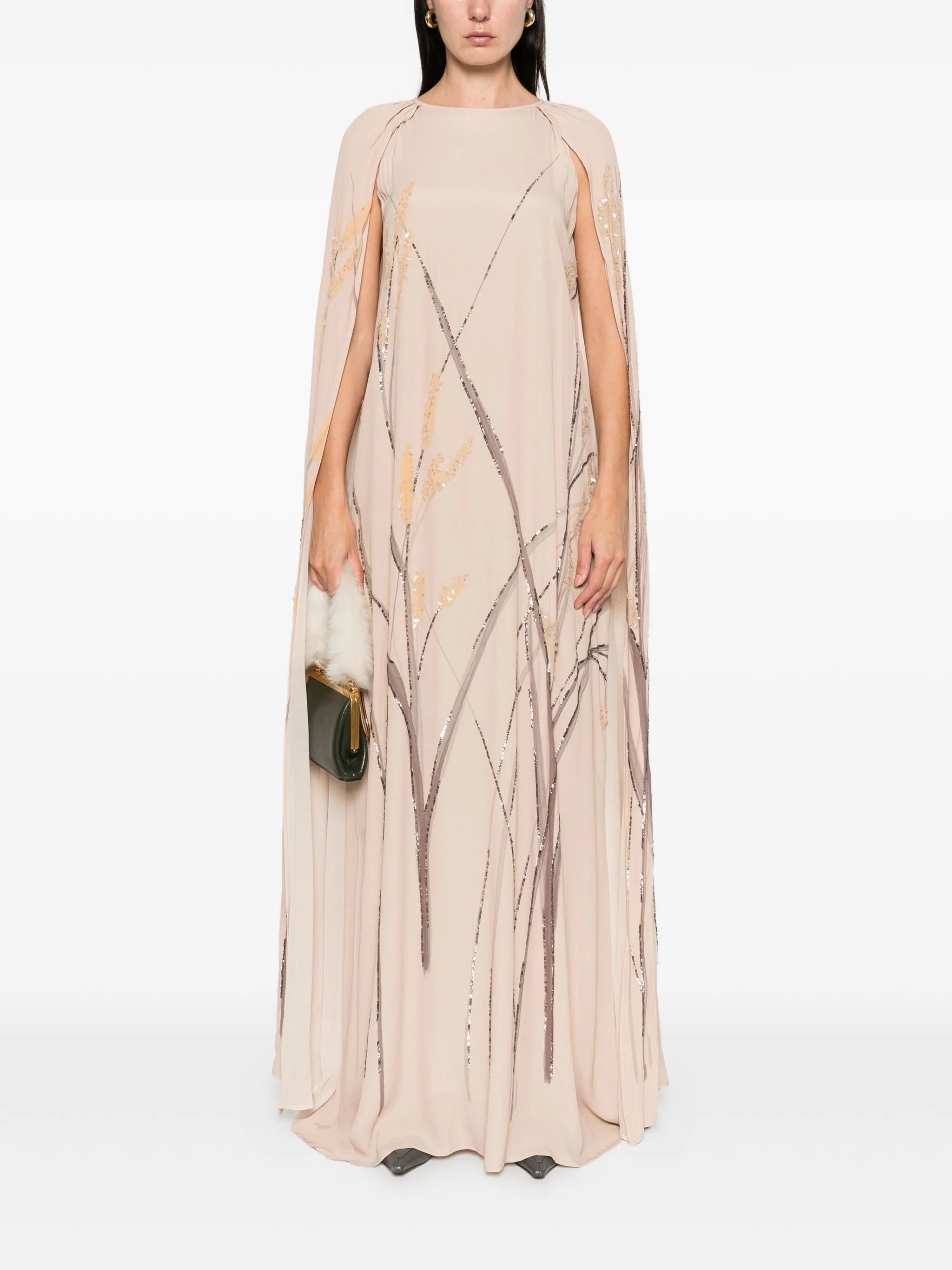 minnie embroidered cape maxi dress