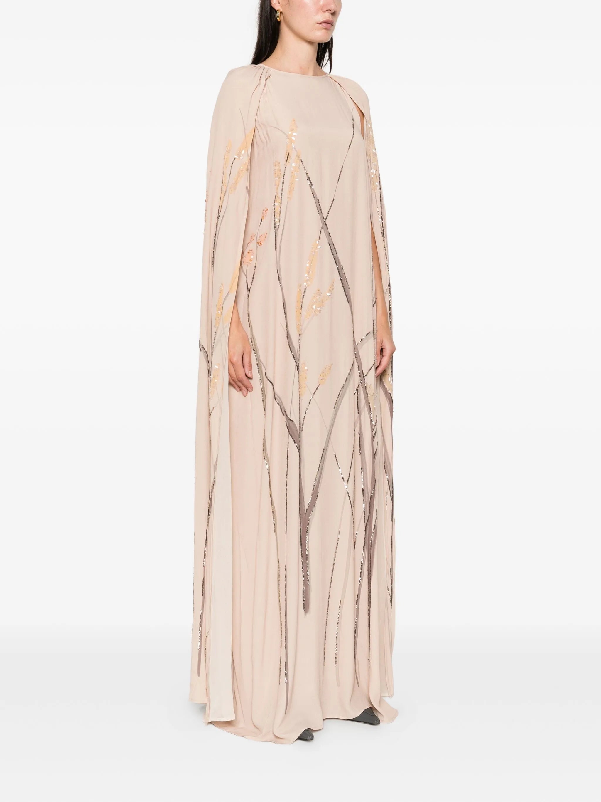 minnie embroidered cape maxi dress