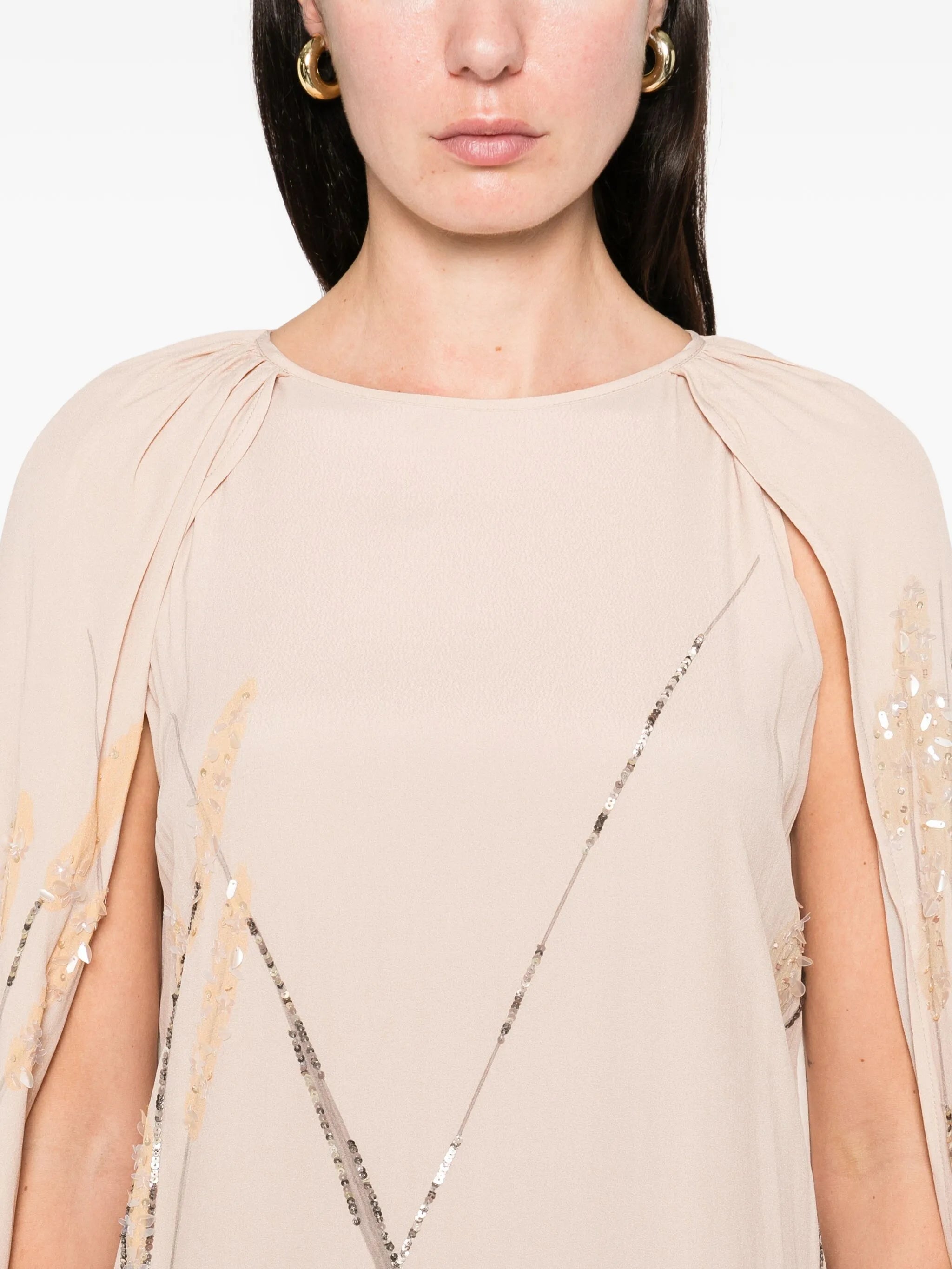 minnie embroidered cape maxi dress