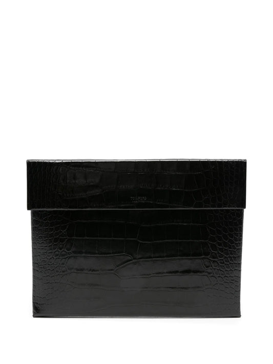 crocodile-pattern flap portfolio