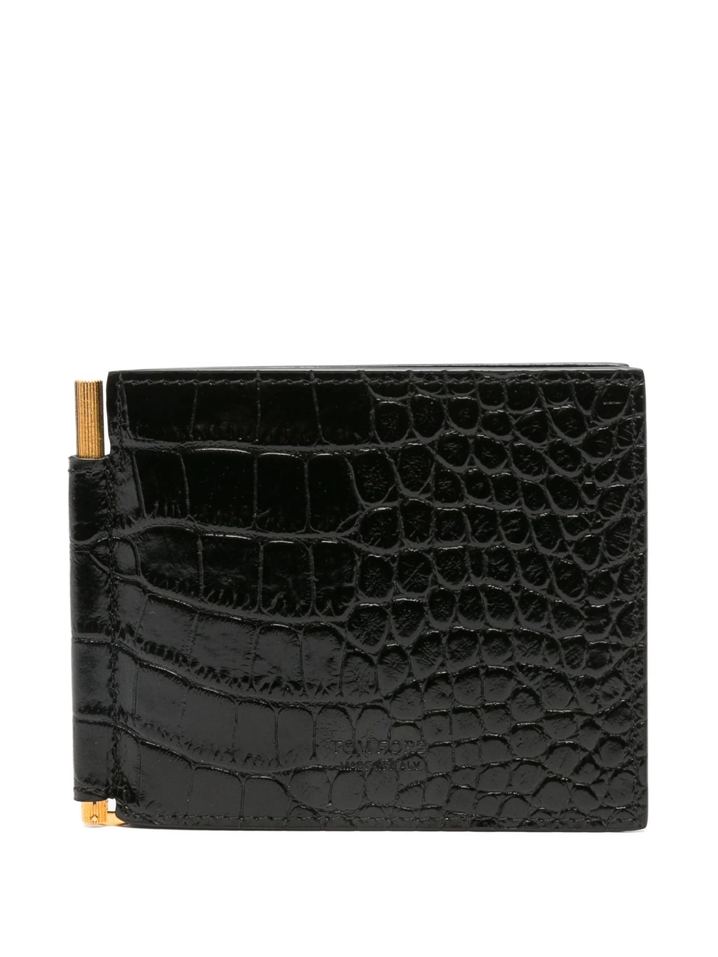 crocodile-print money clip wallet