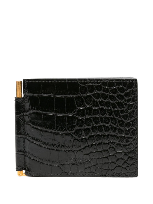 crocodile-print money clip wallet