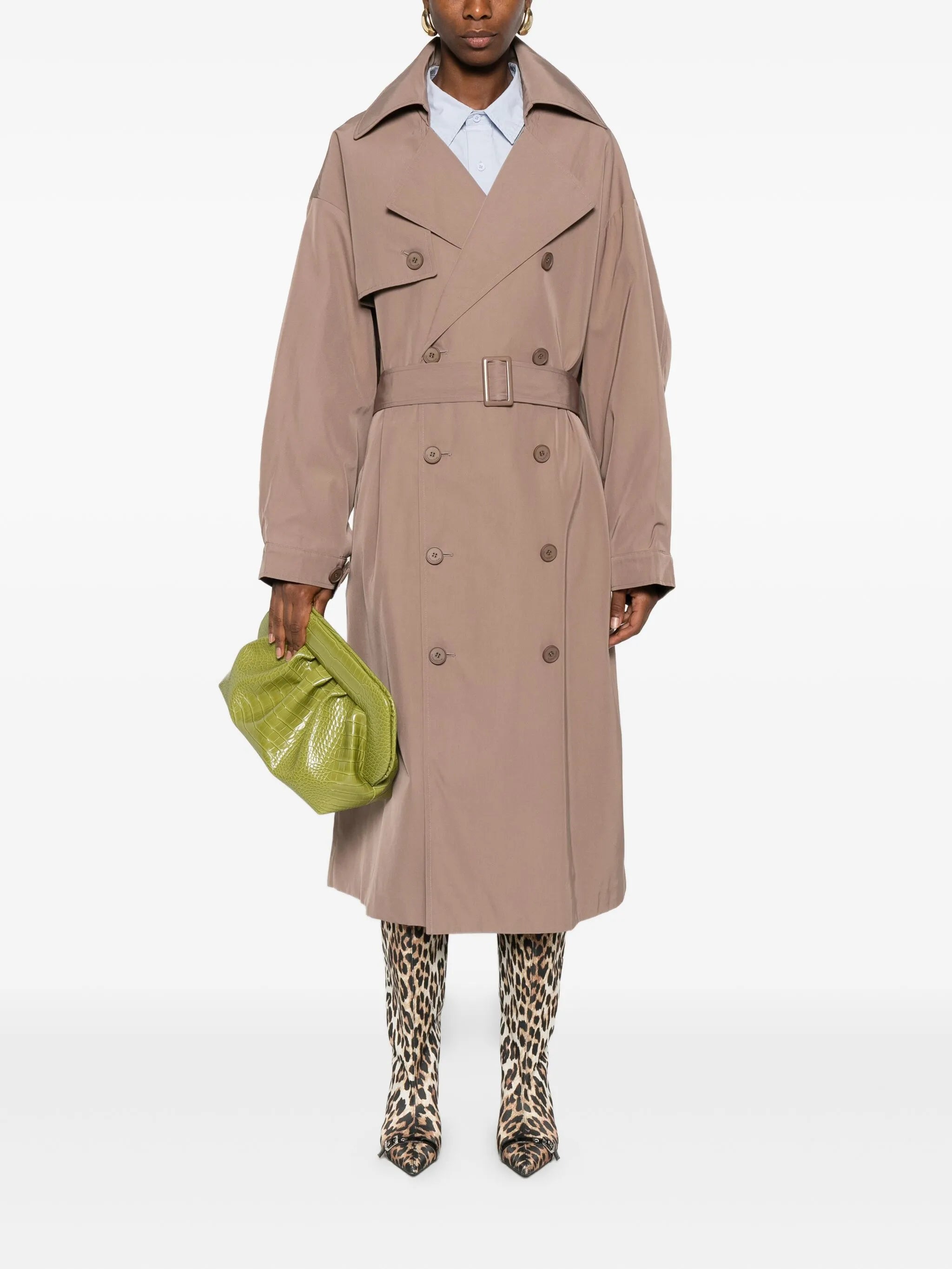 double-breasted belted trench coat