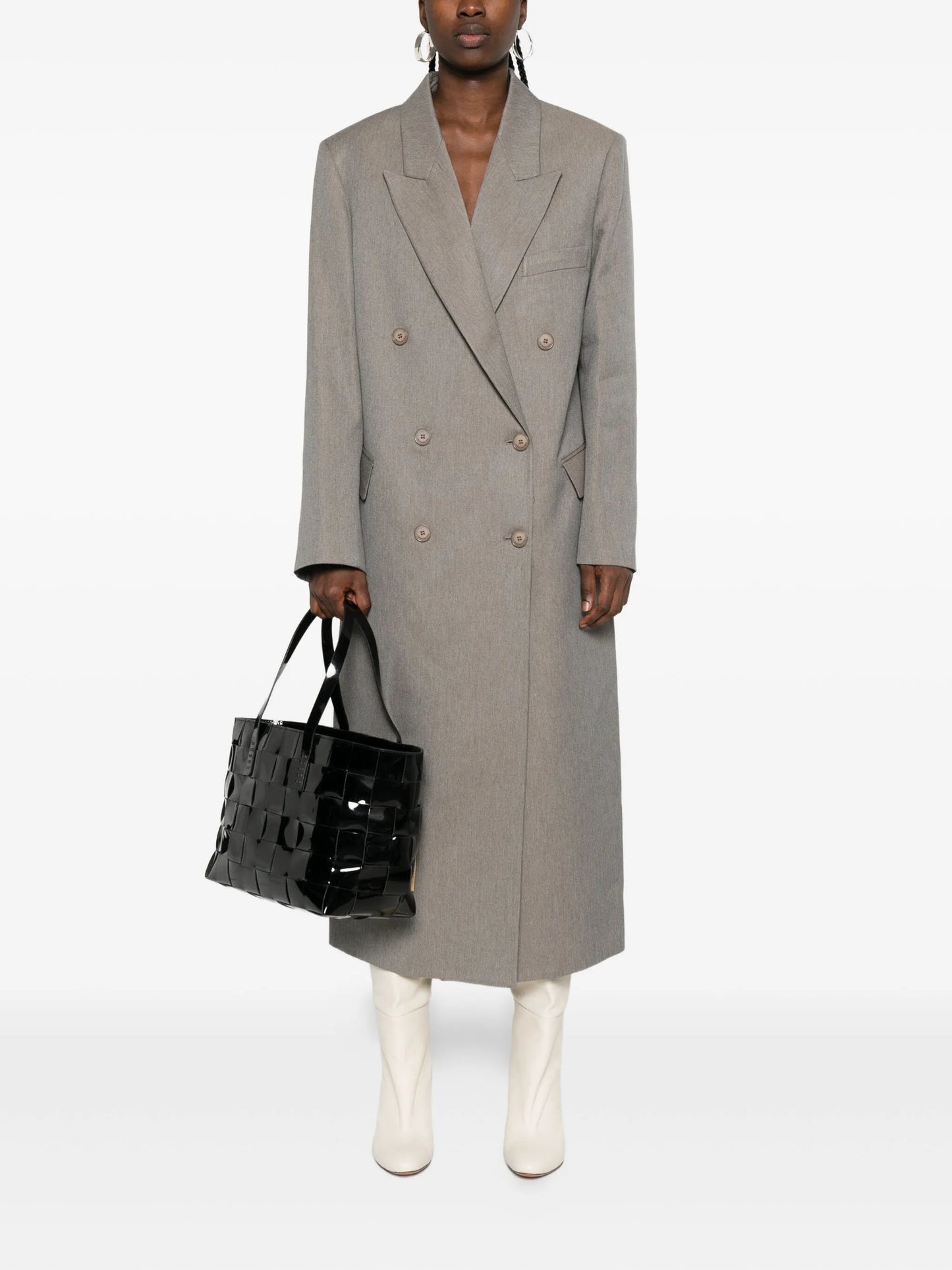 double-breasted peak-lapel coat