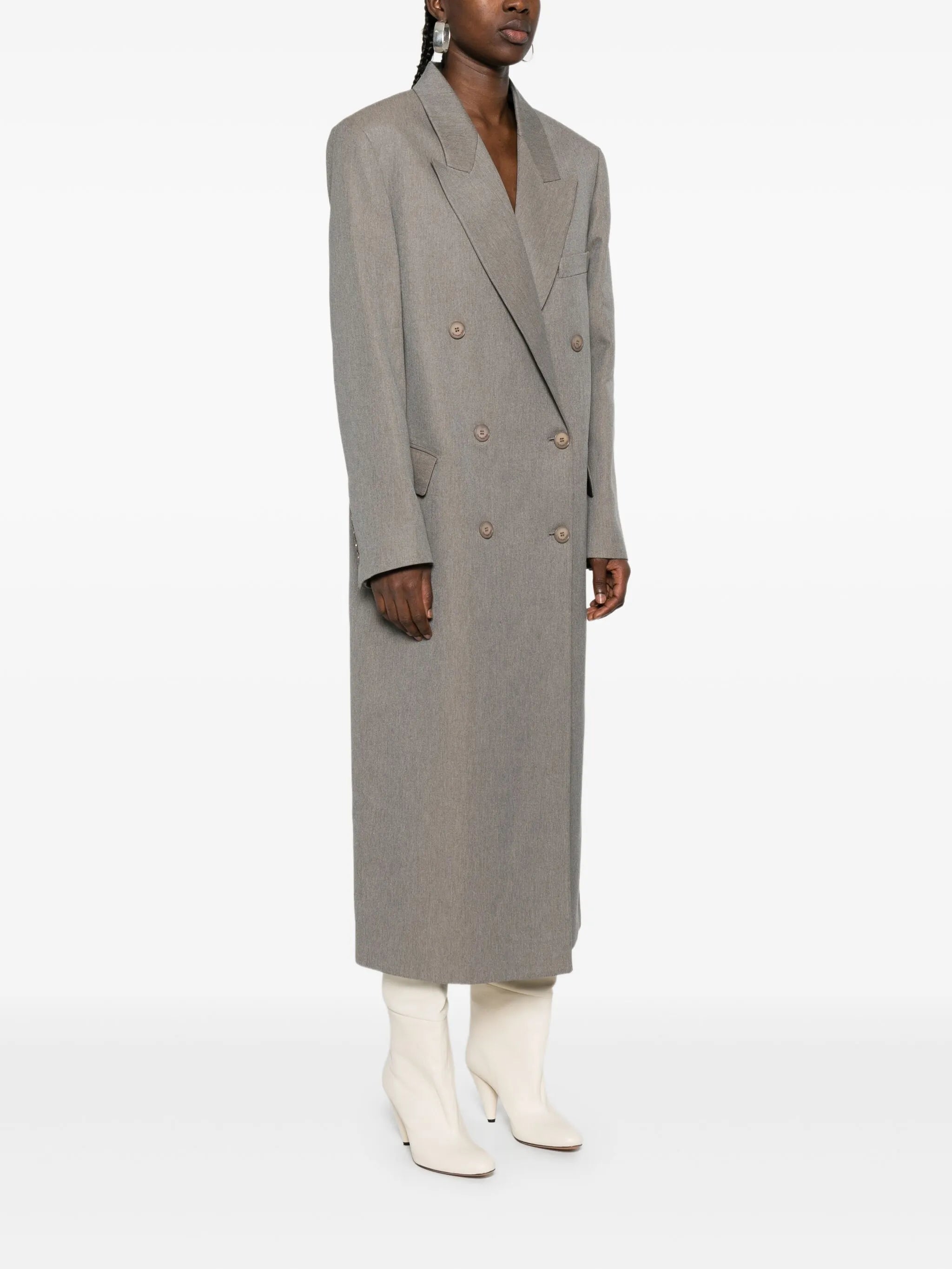 double-breasted peak-lapel coat