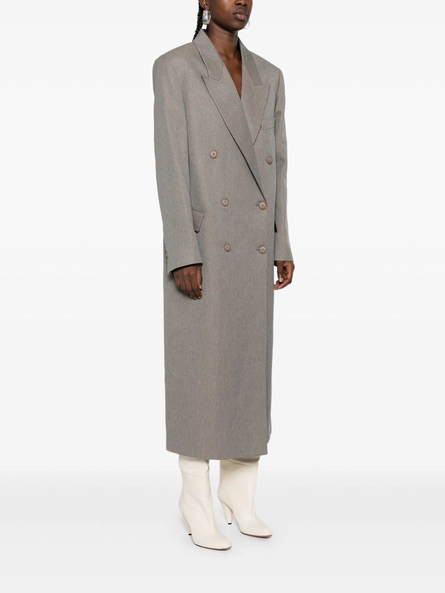 double-breasted peak-lapel coat