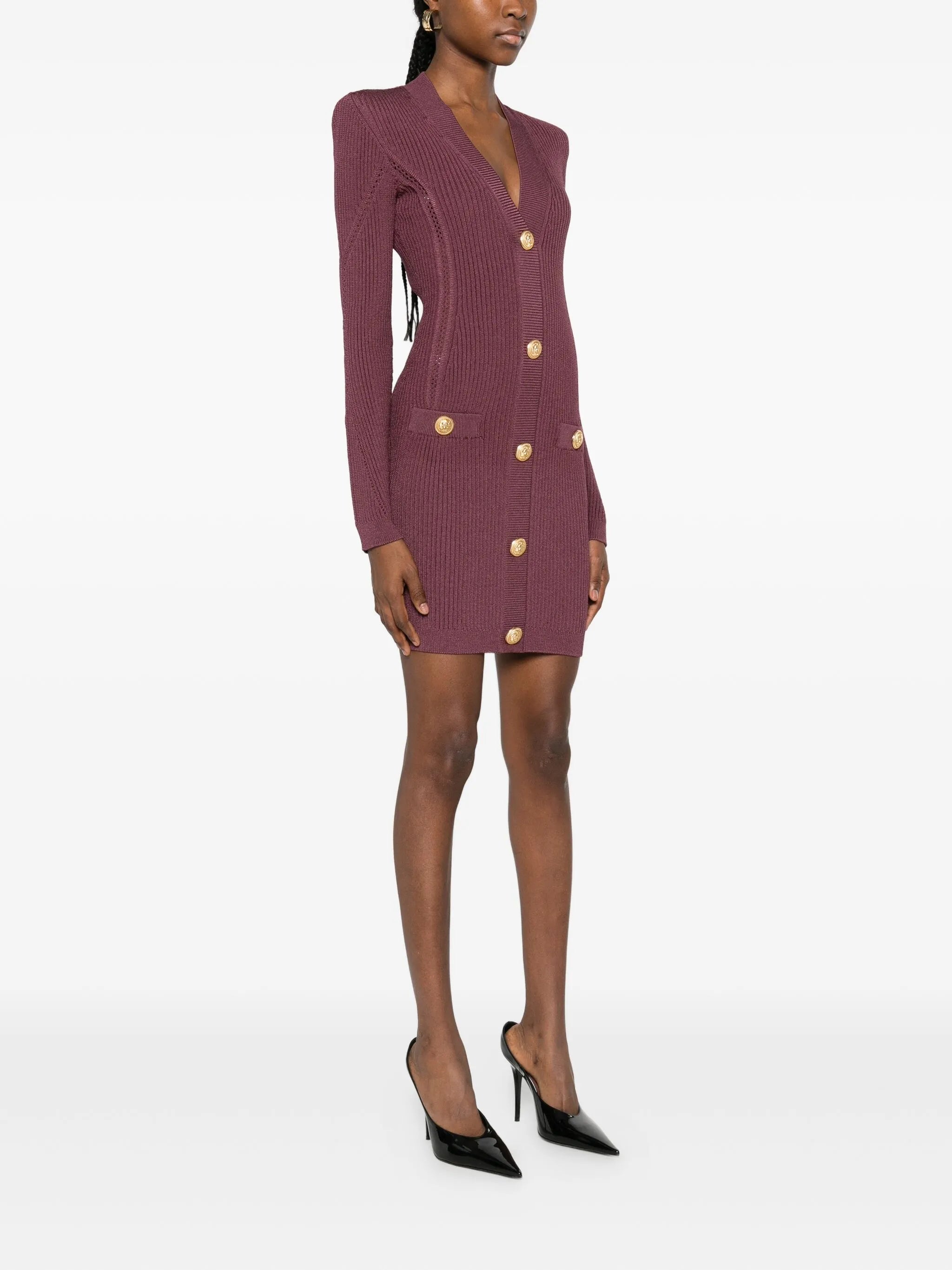V-neck knitted mini dress