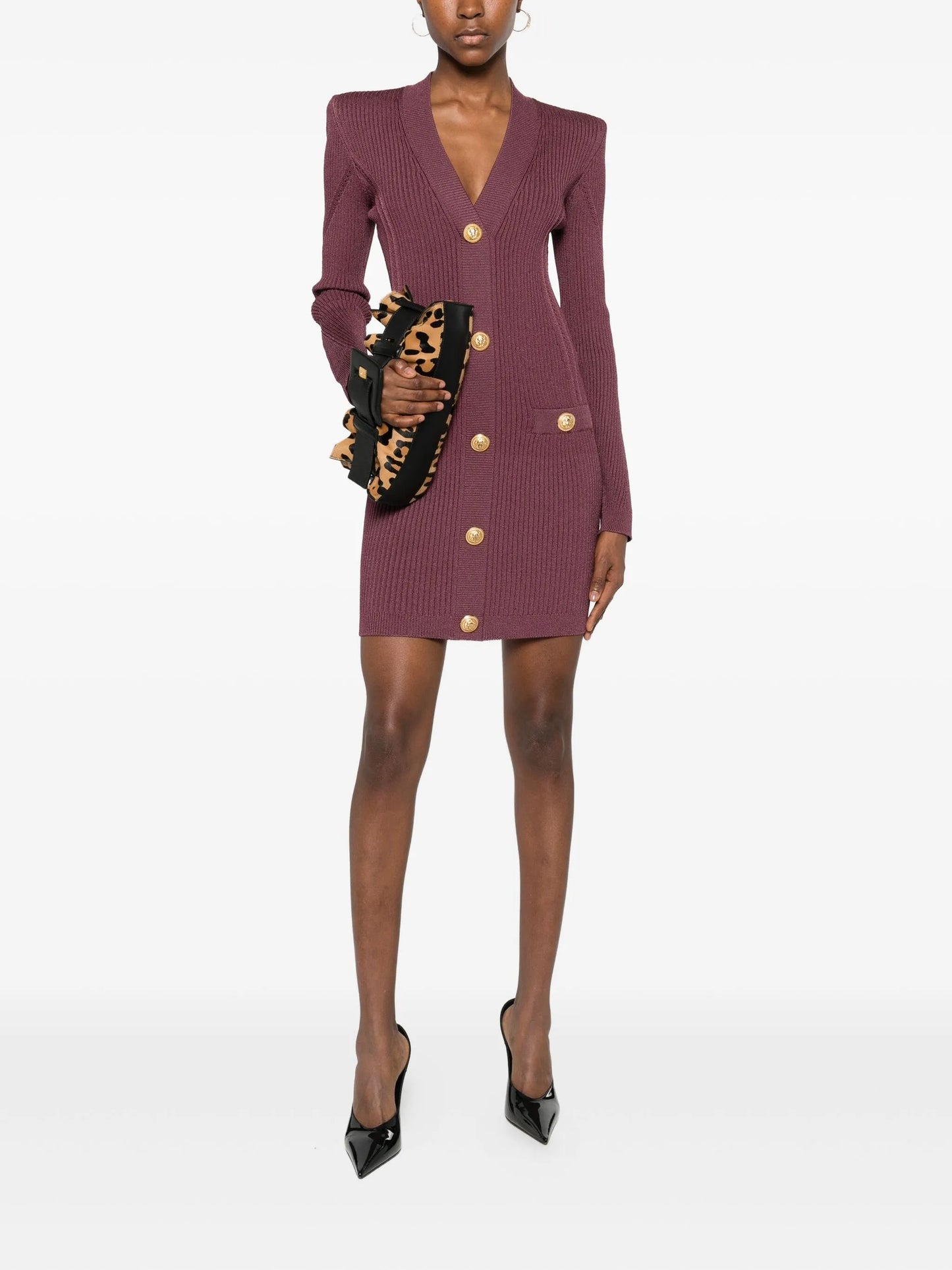 V-neck knitted mini dress