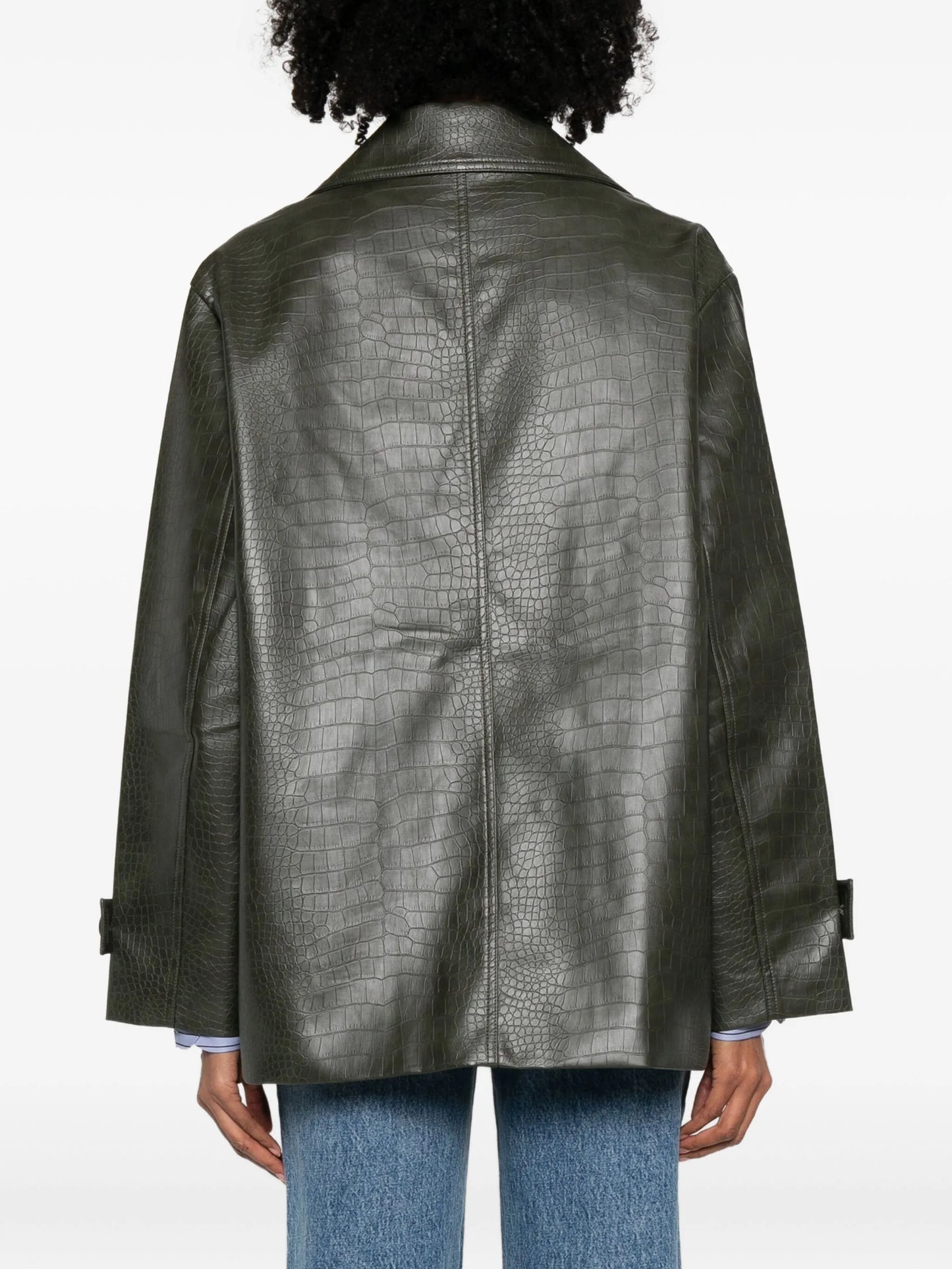 faux leather double-breasted coat