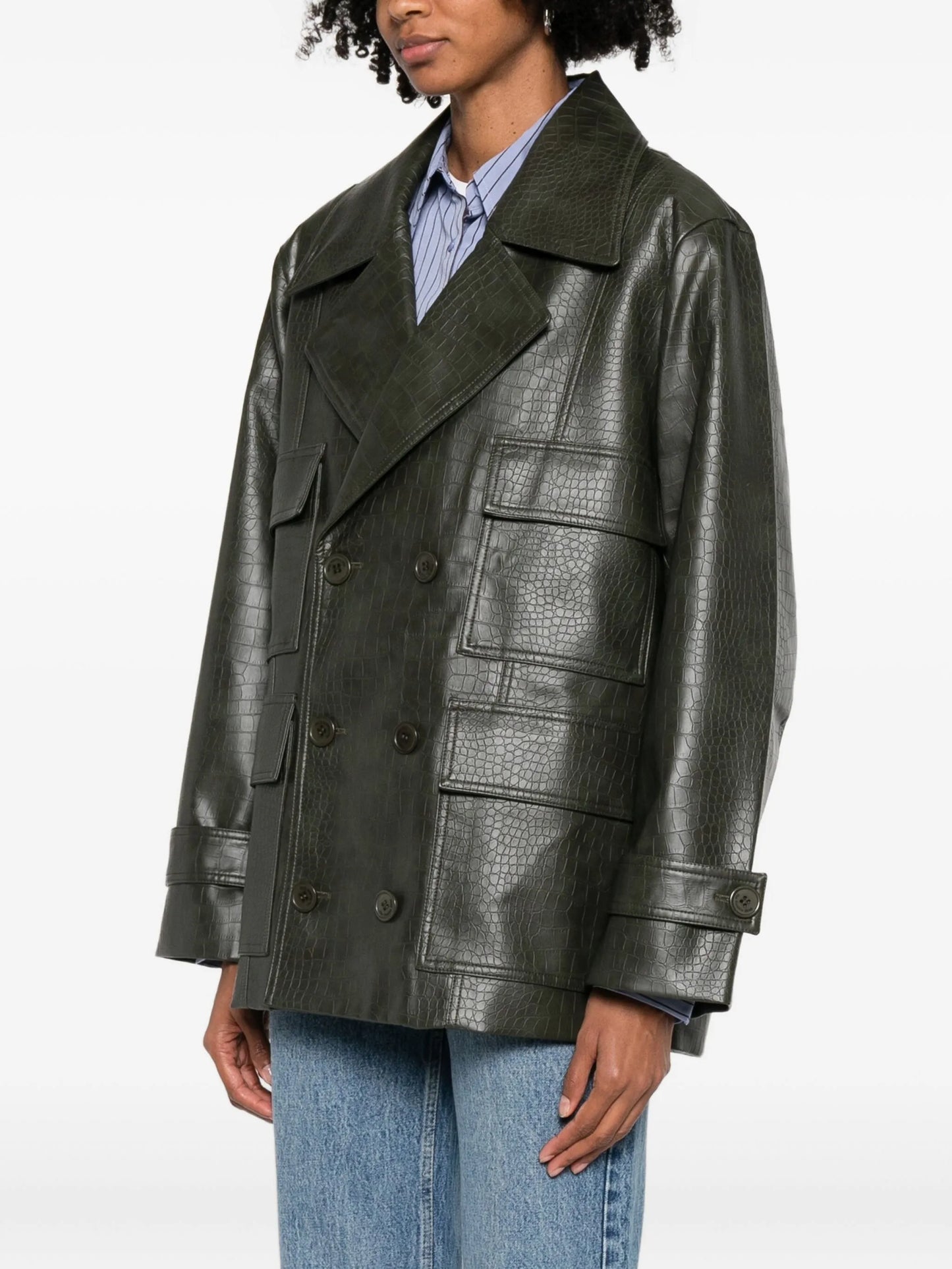 faux leather double-breasted coat