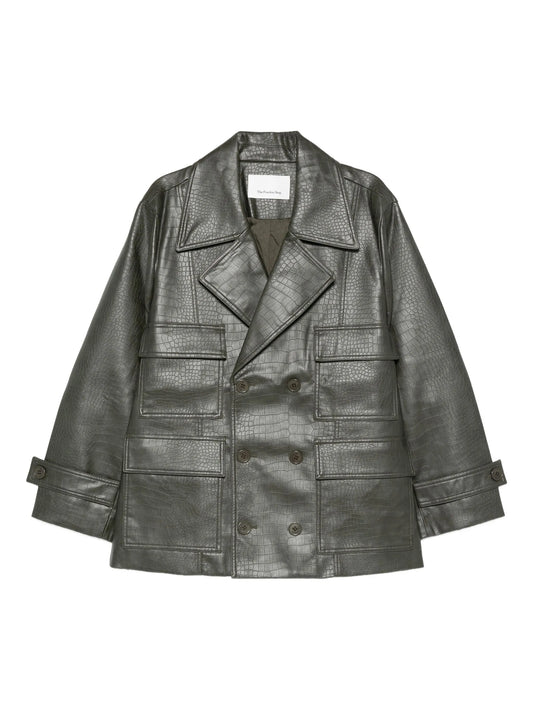 faux-leather double-breasted jacket