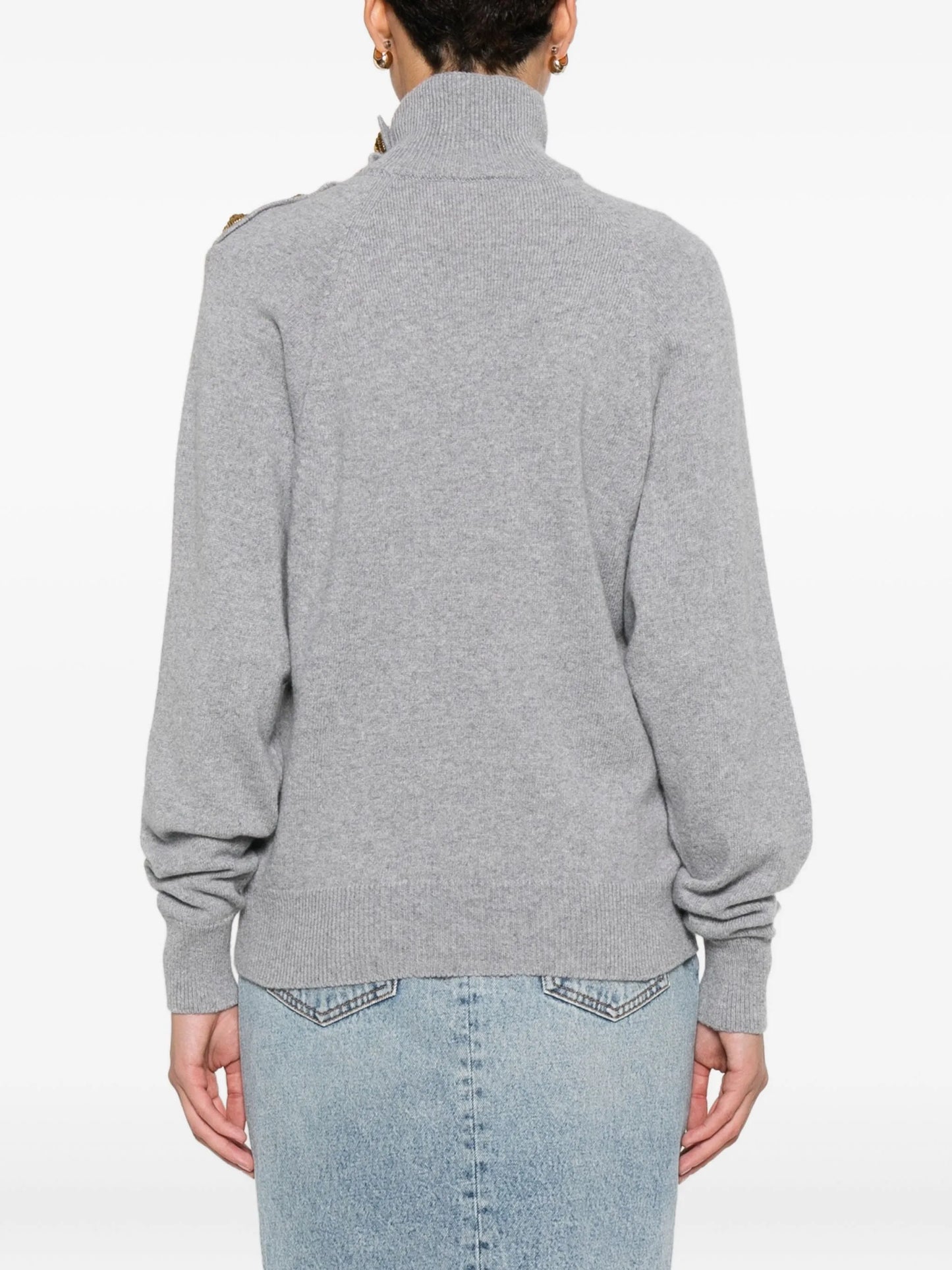 high-collar button-detail sweater