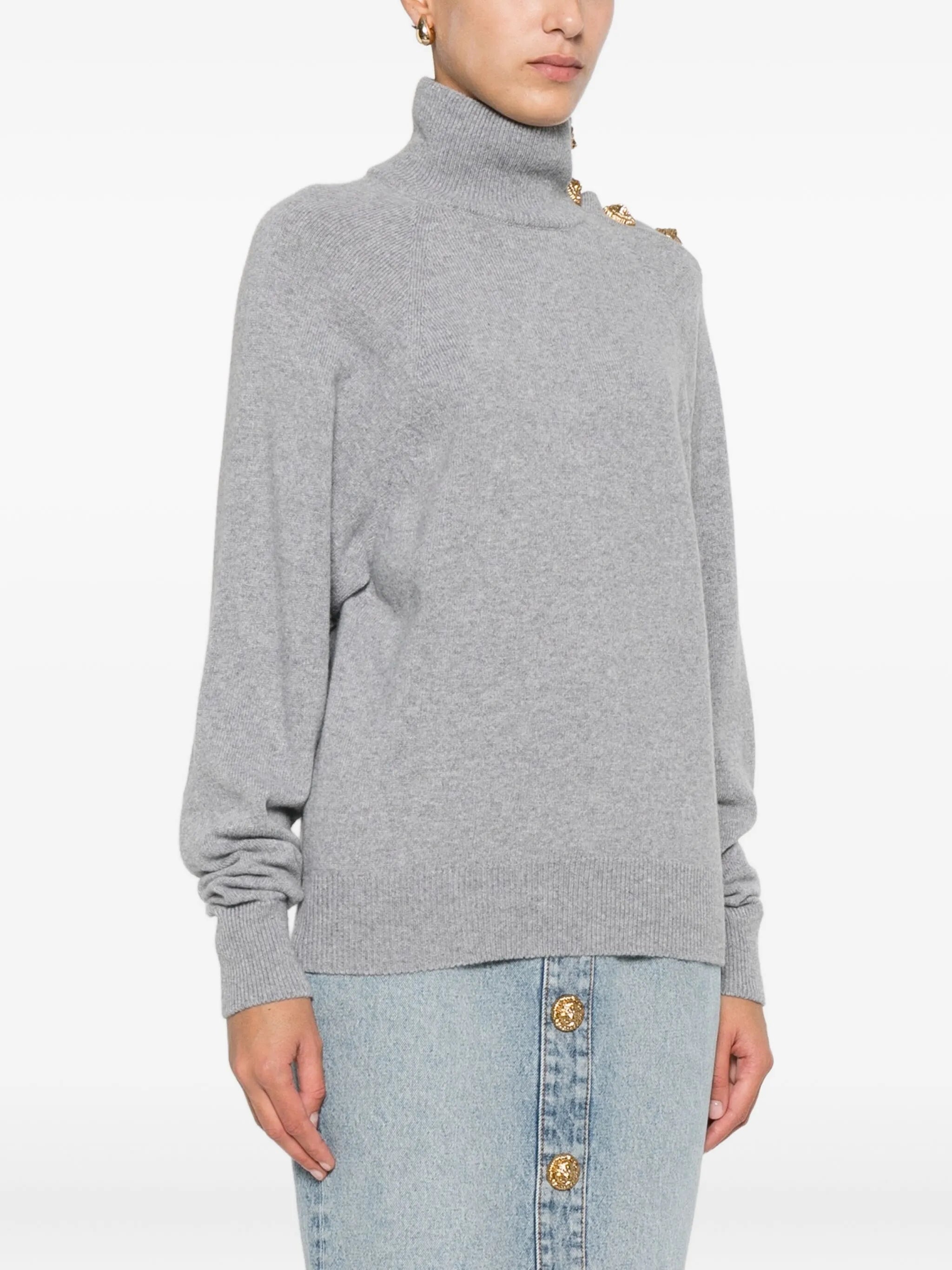 high-collar button-detail sweater