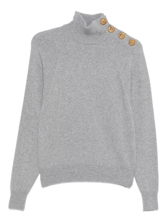 high-collar button-detail sweater