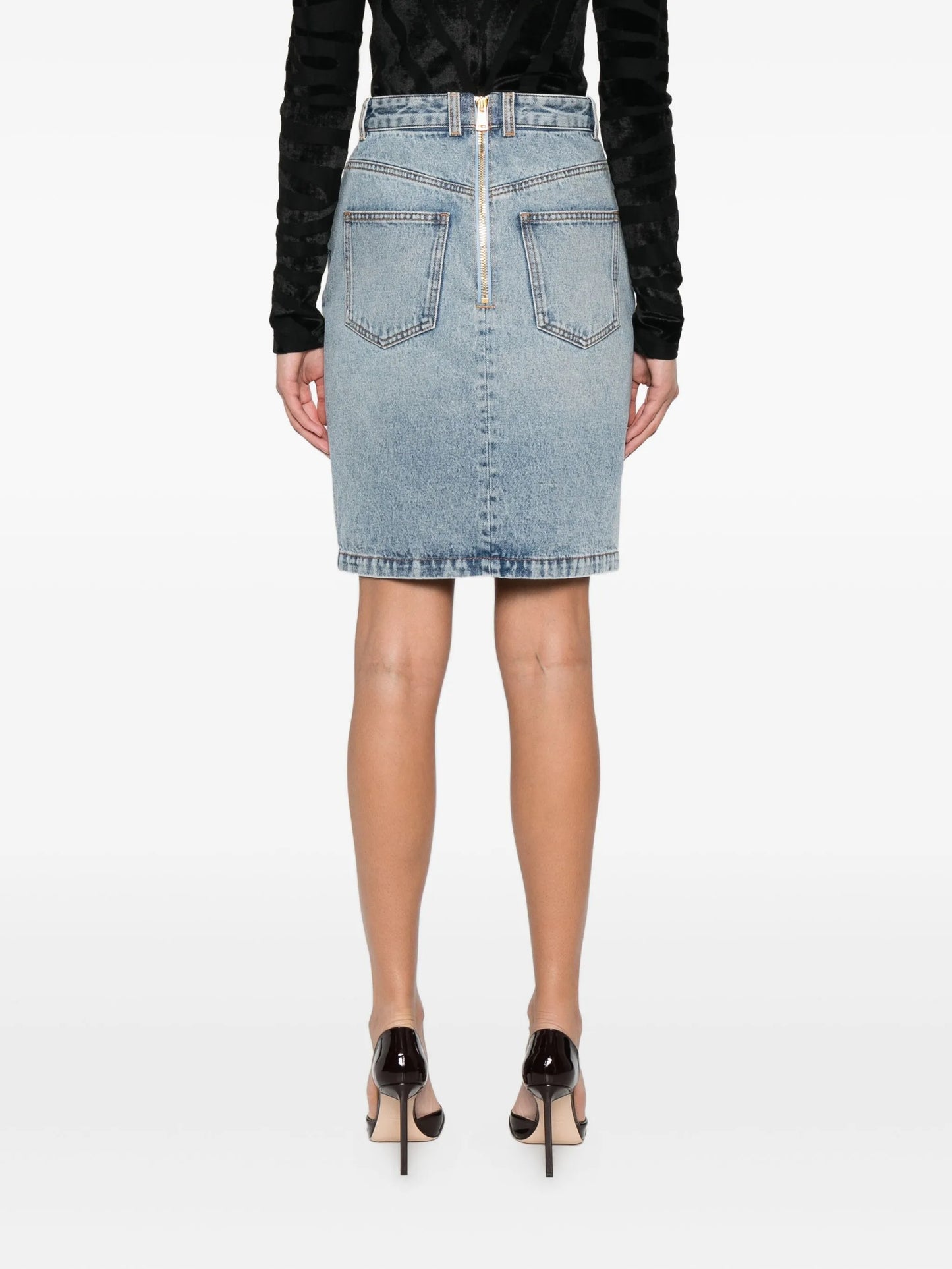 button-detail denim skirt
