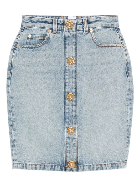button-detail denim skirt