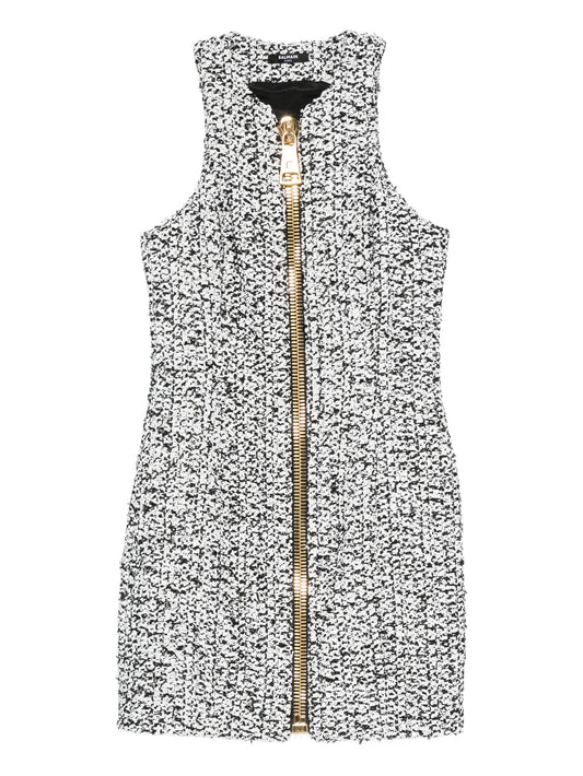 zip-front tweed mini dress