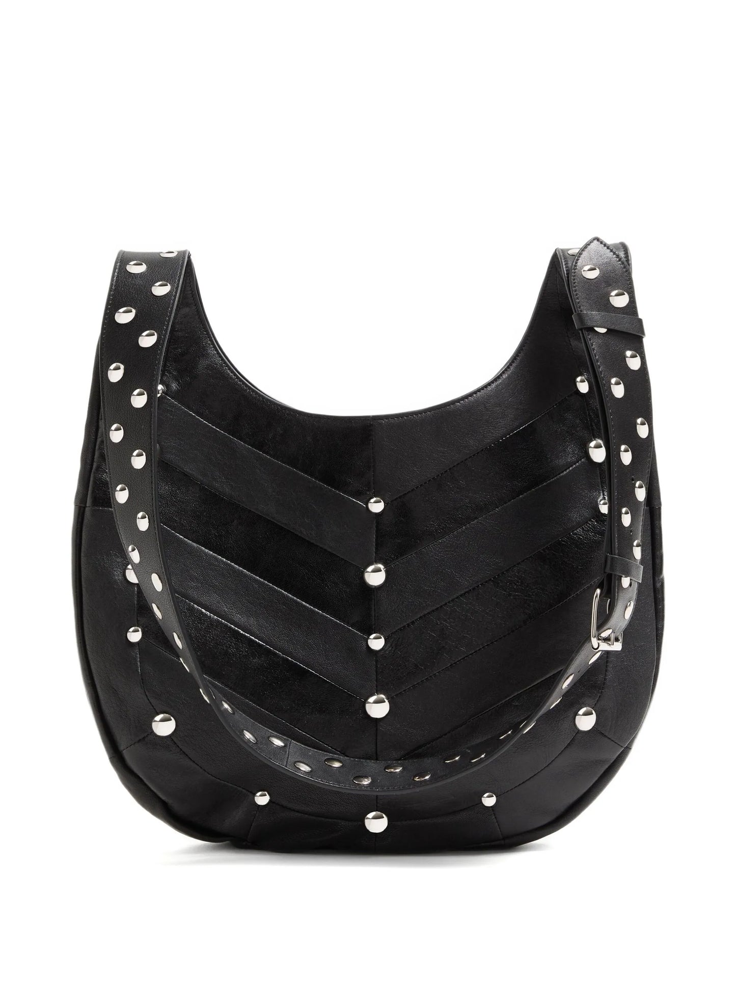chevron-pattern stud-embellished shoulder bag