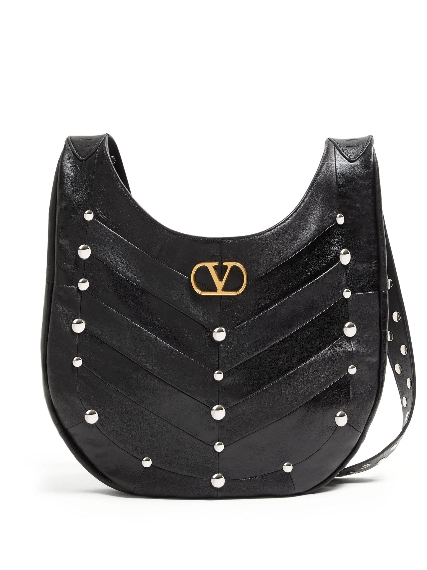 chevron-pattern stud-embellished shoulder bag