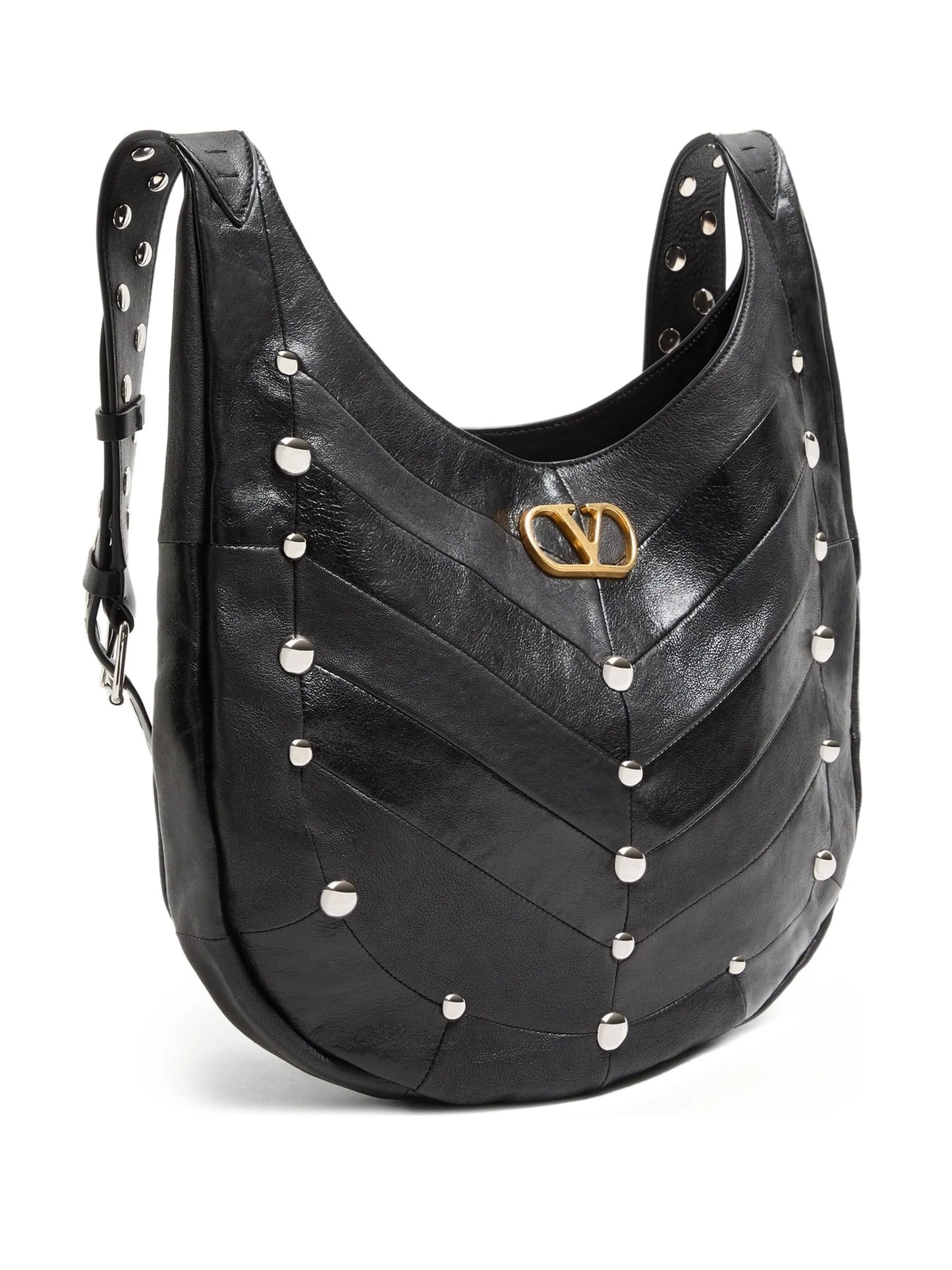 chevron-pattern stud-embellished shoulder bag