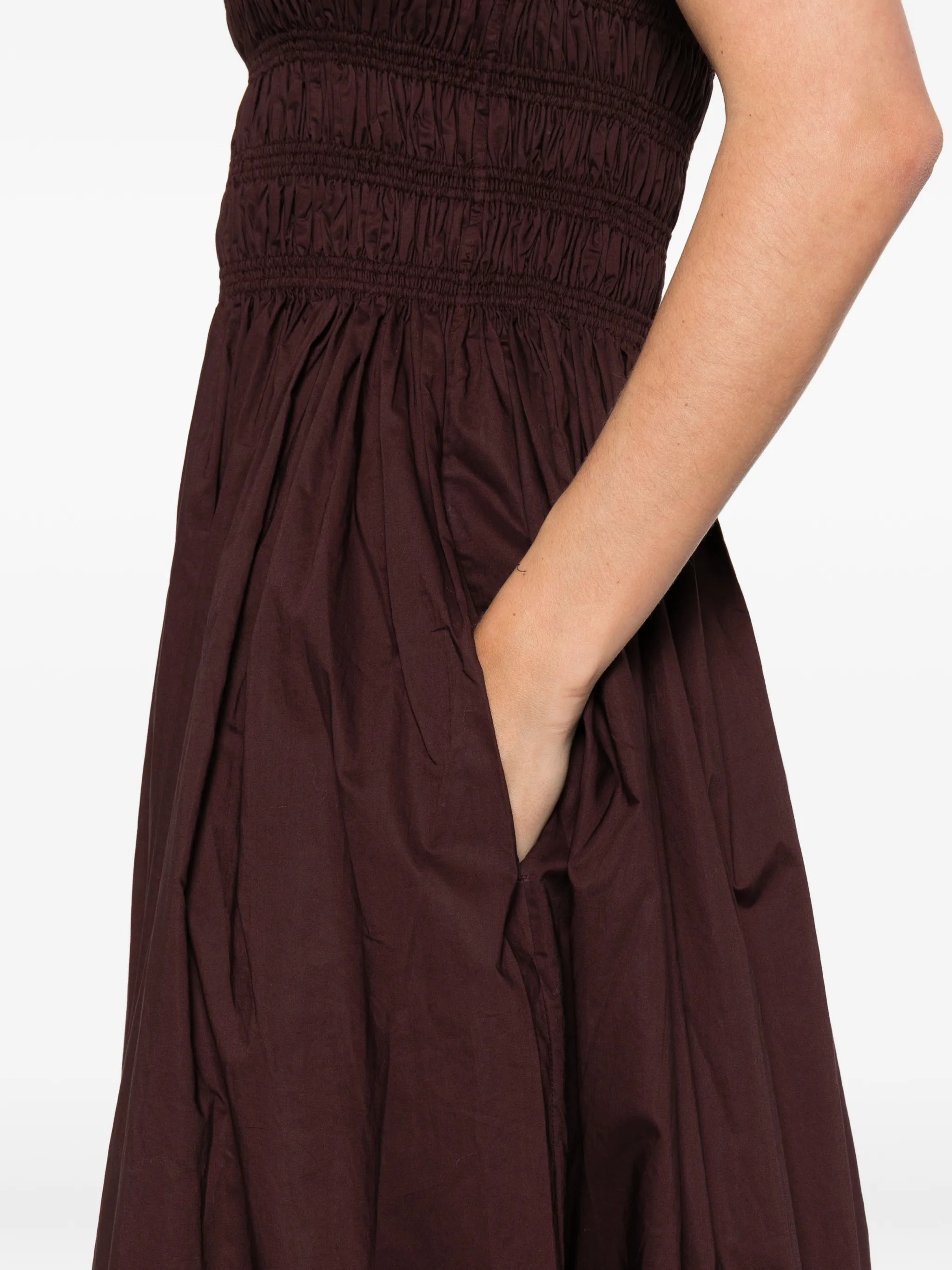 shirred bodice midi dress