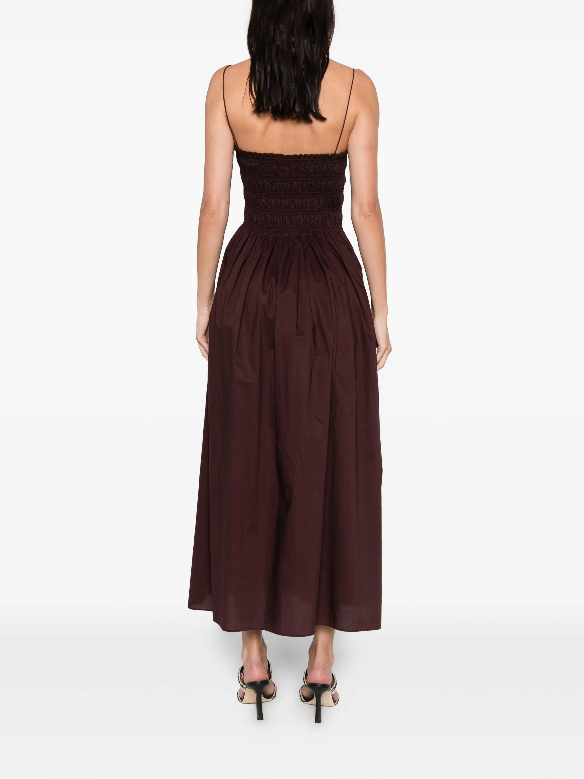 shirred bodice midi dress