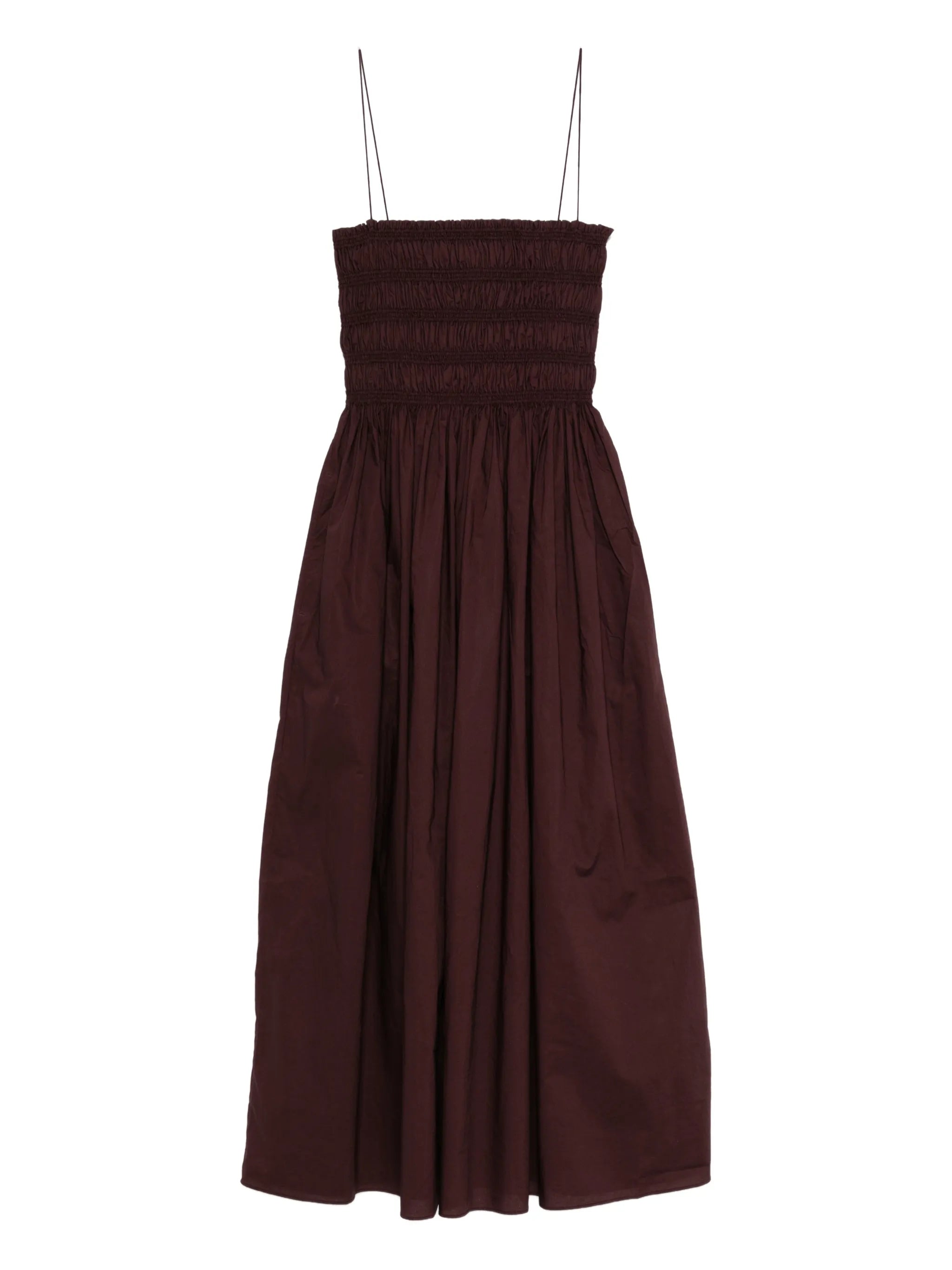 shirred bodice midi dress