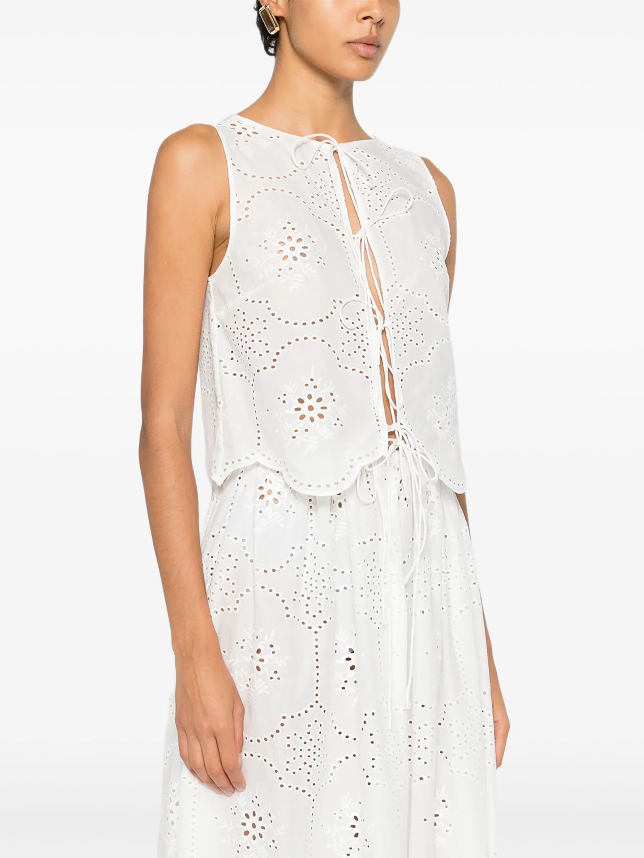 Scalloped broderie tie top