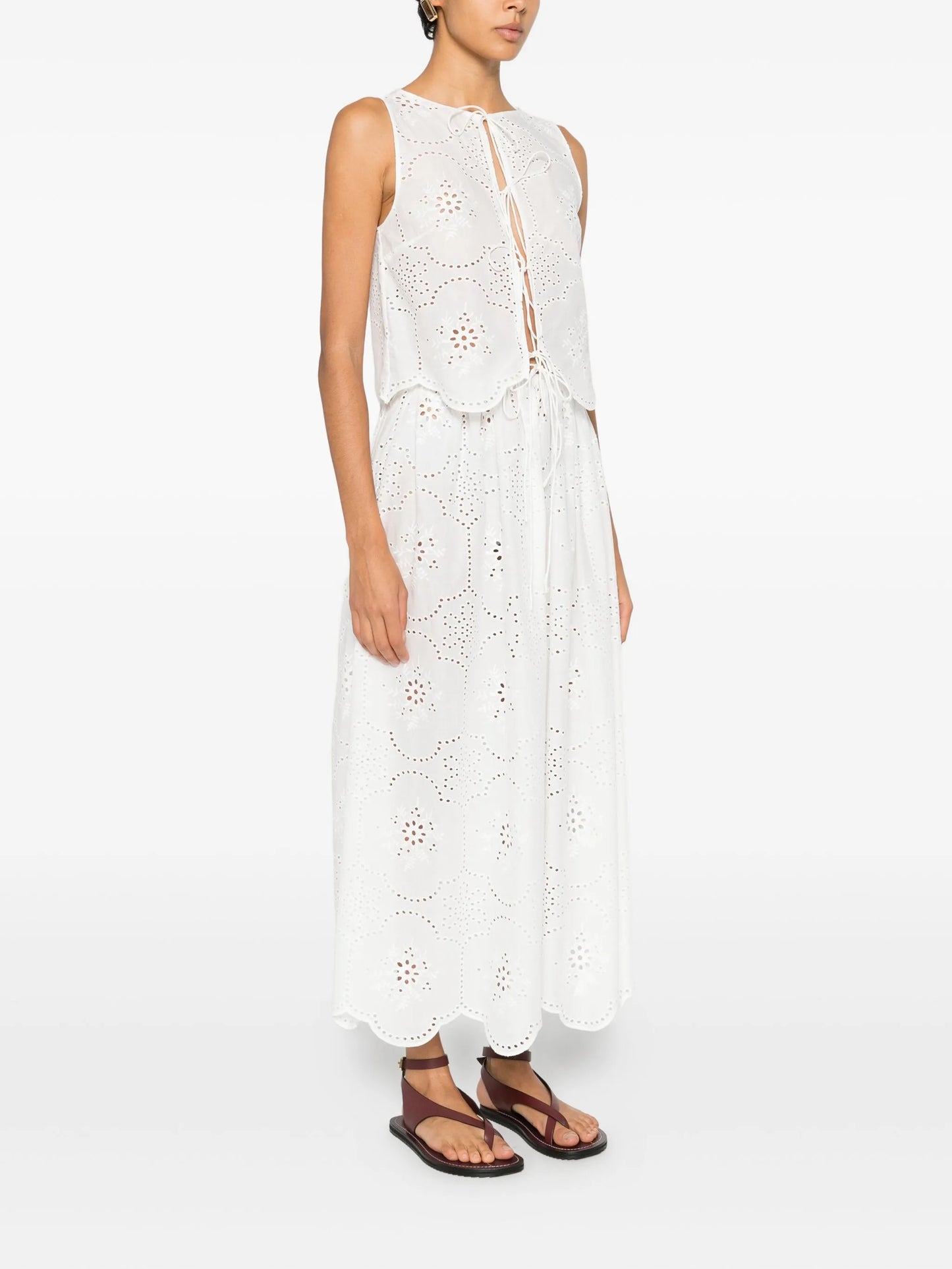 broderie-detail midi skirt