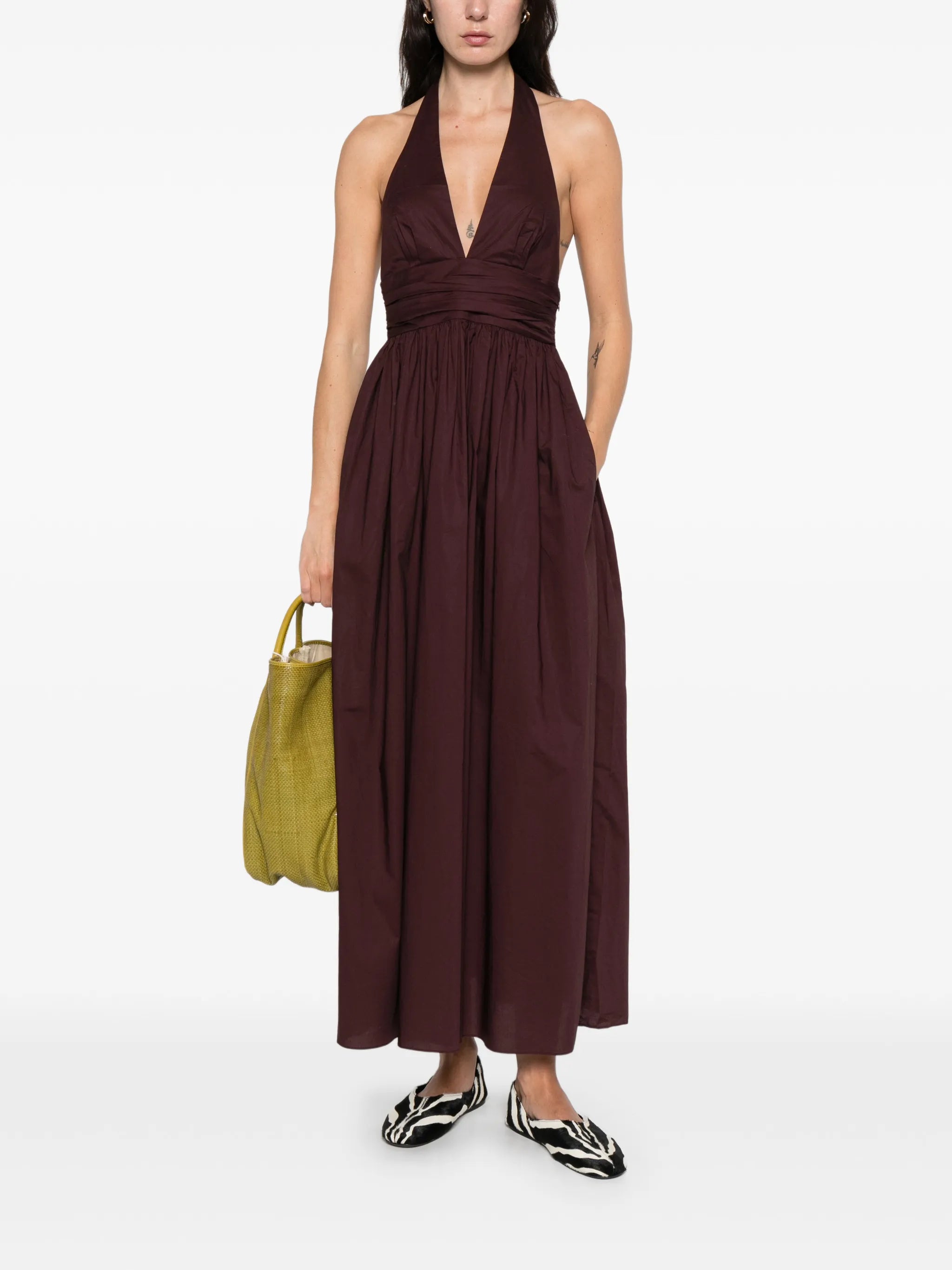 halter plunge midi dress