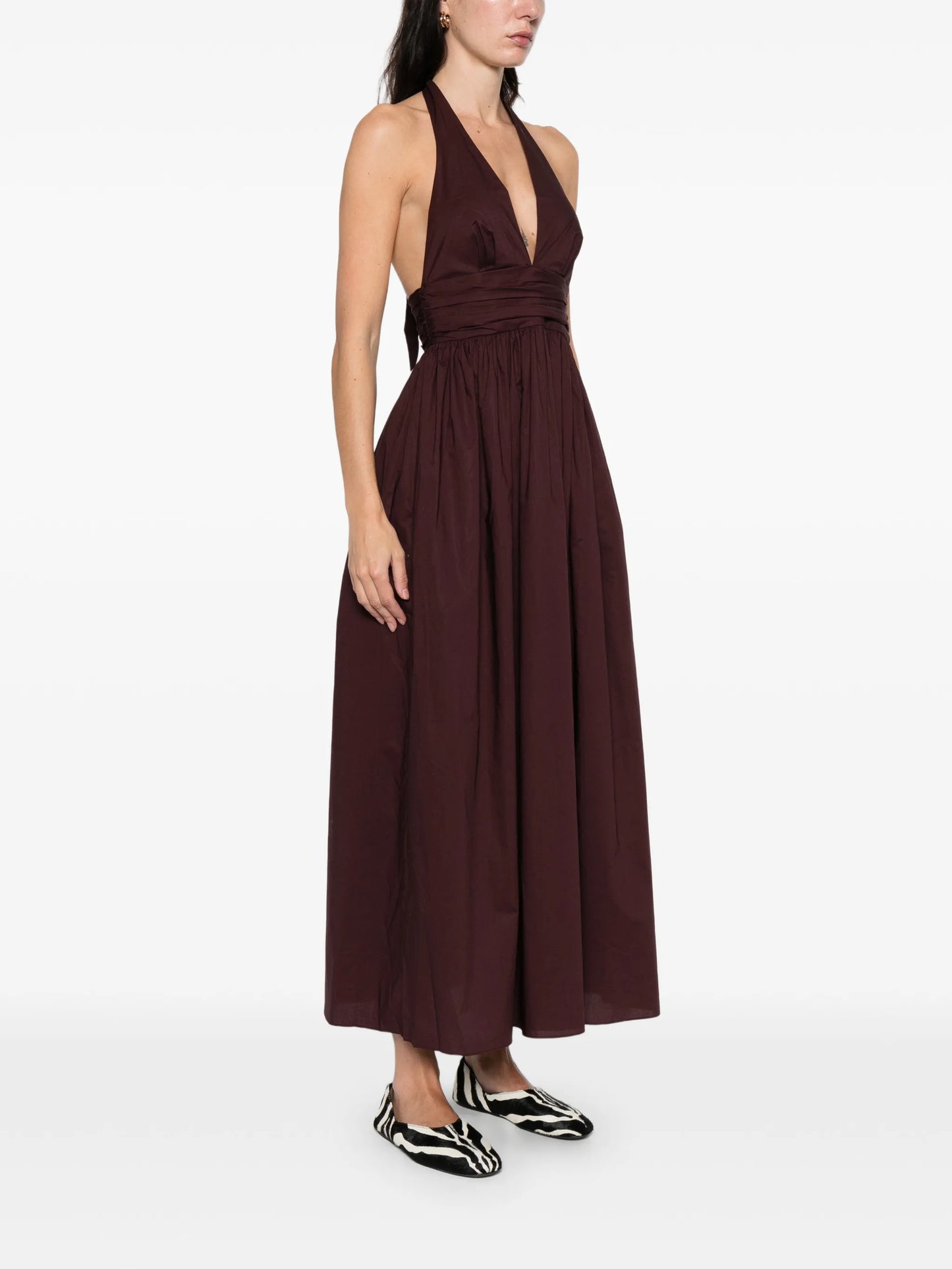 halter plunge midi dress