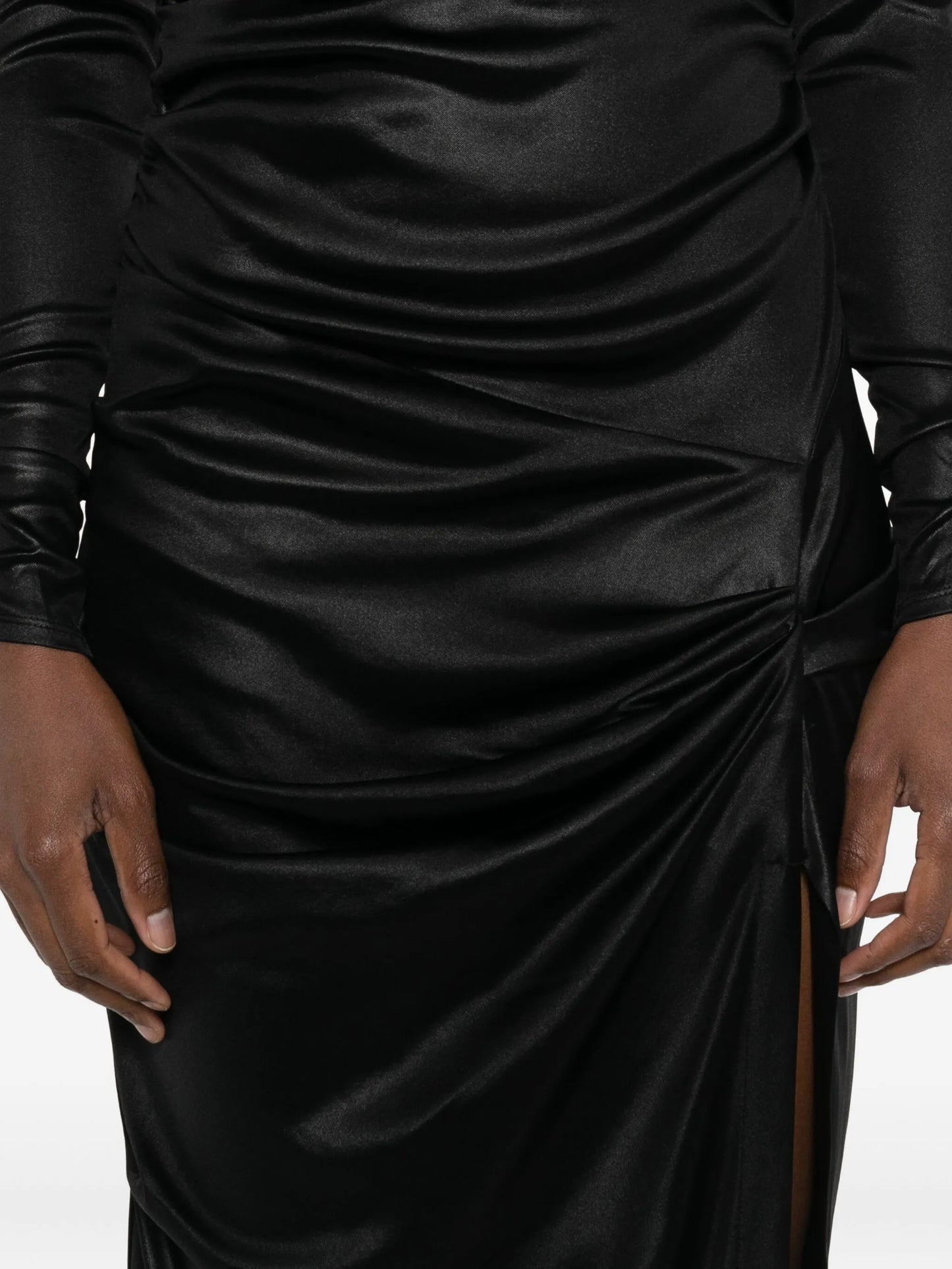 off-shoulder draped midi dress