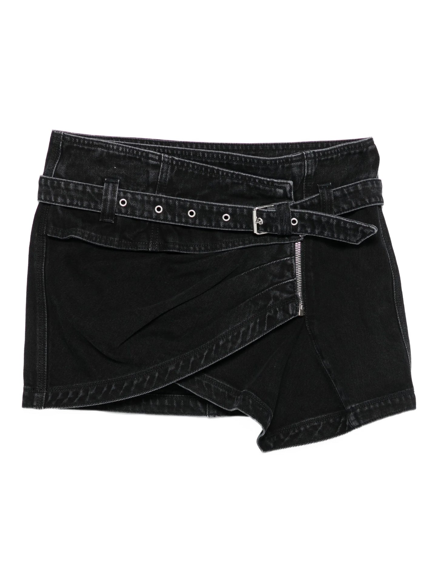 Siyen belted zip-front denim skirt