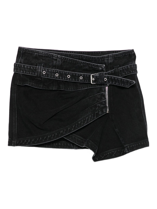 Siyen belted zip-front denim skirt