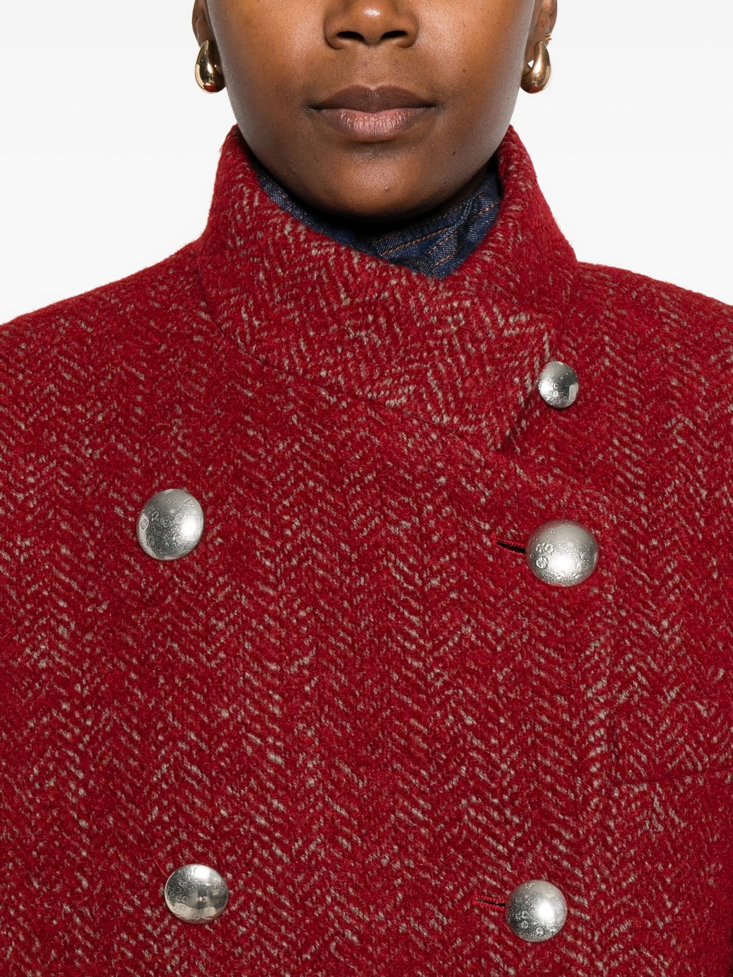 herringbone double-breasted coat