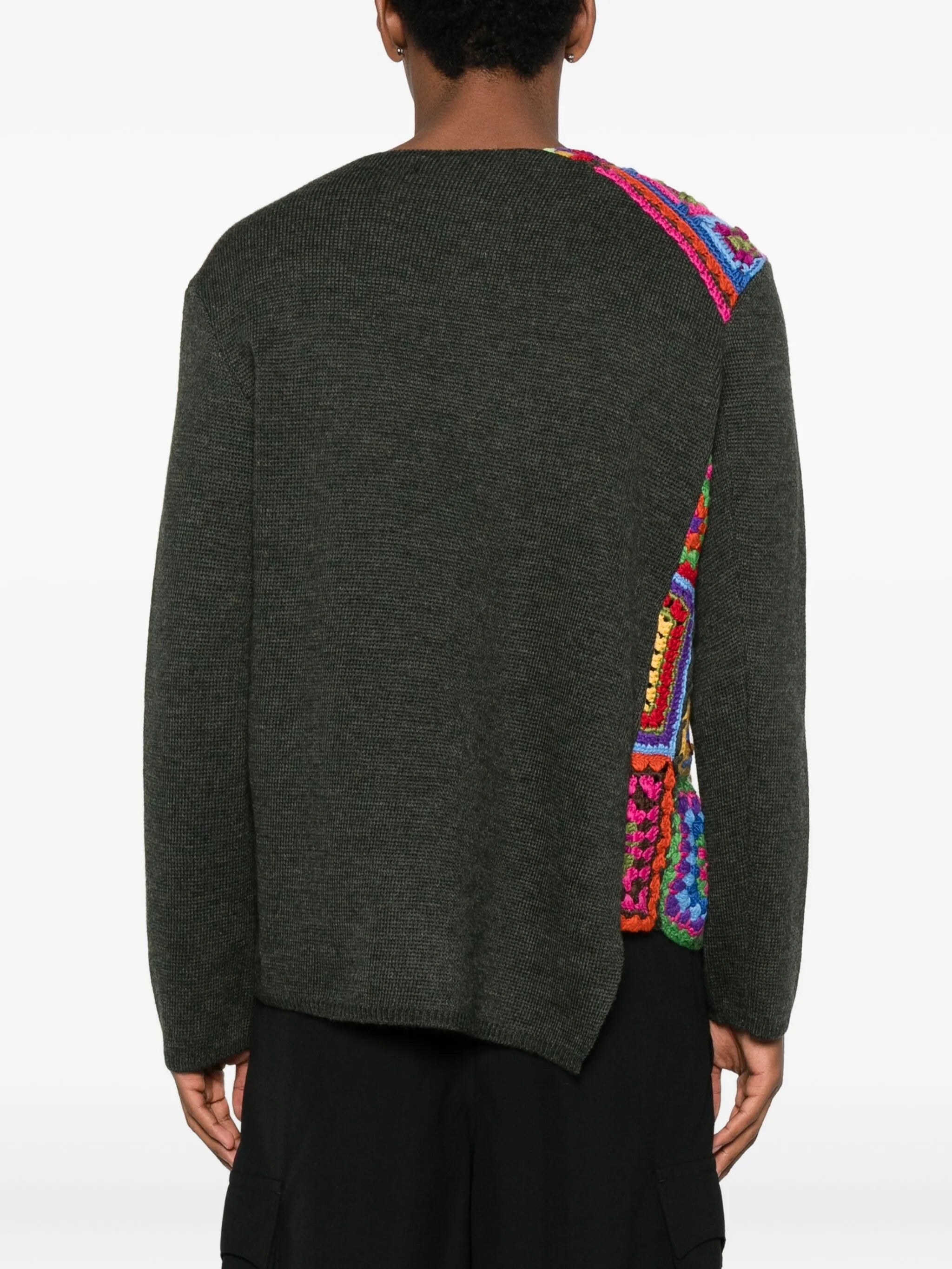 crochet-panel wool sweater